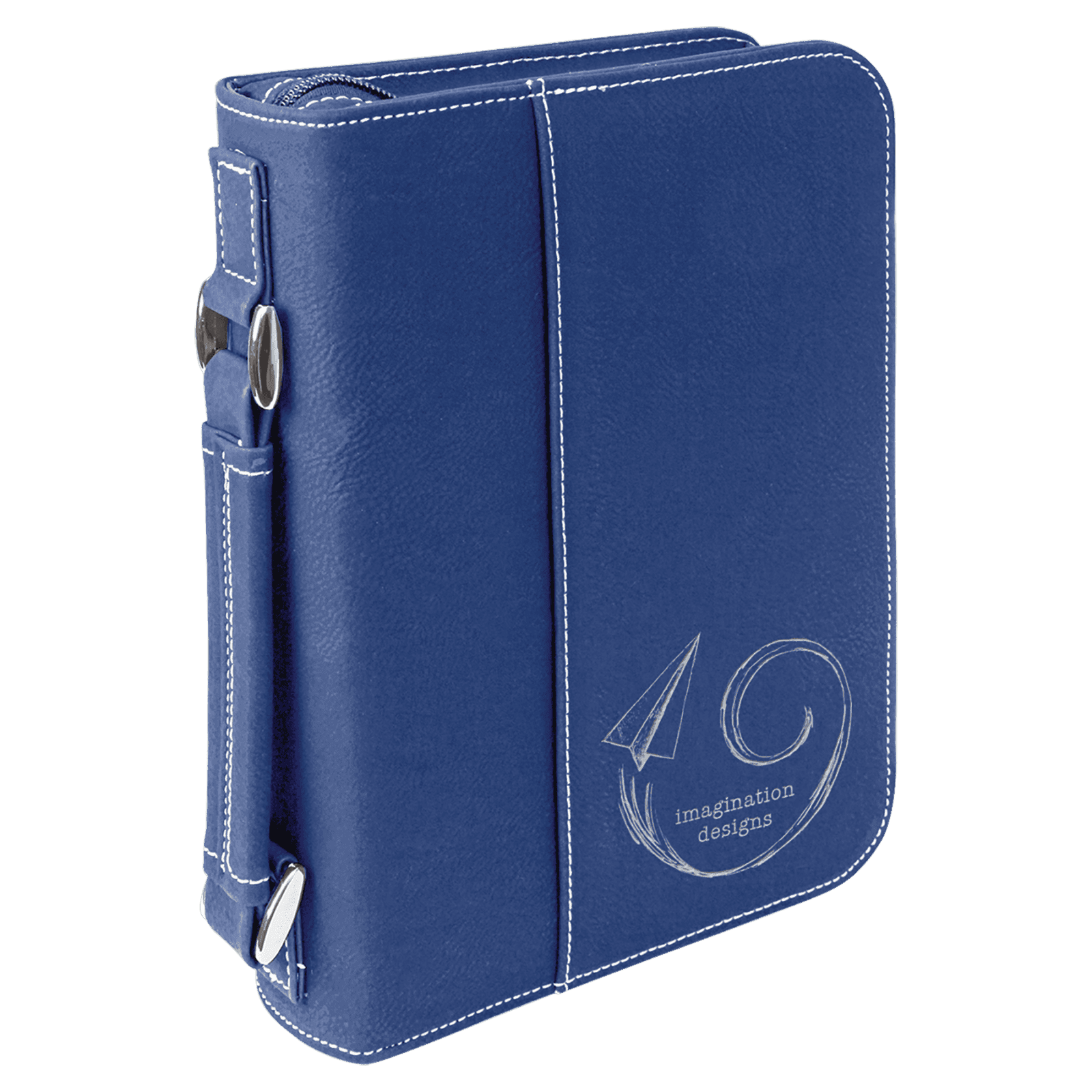 Blue/Silver Leatherette Book/Bible Cover with Zipper & Handle