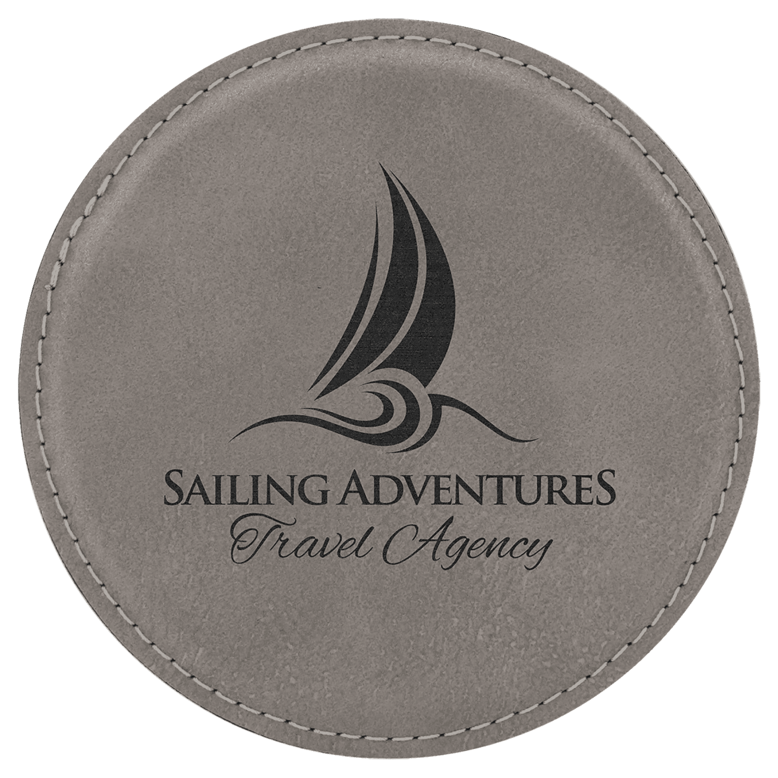Gray Round Leatherette Coaster
