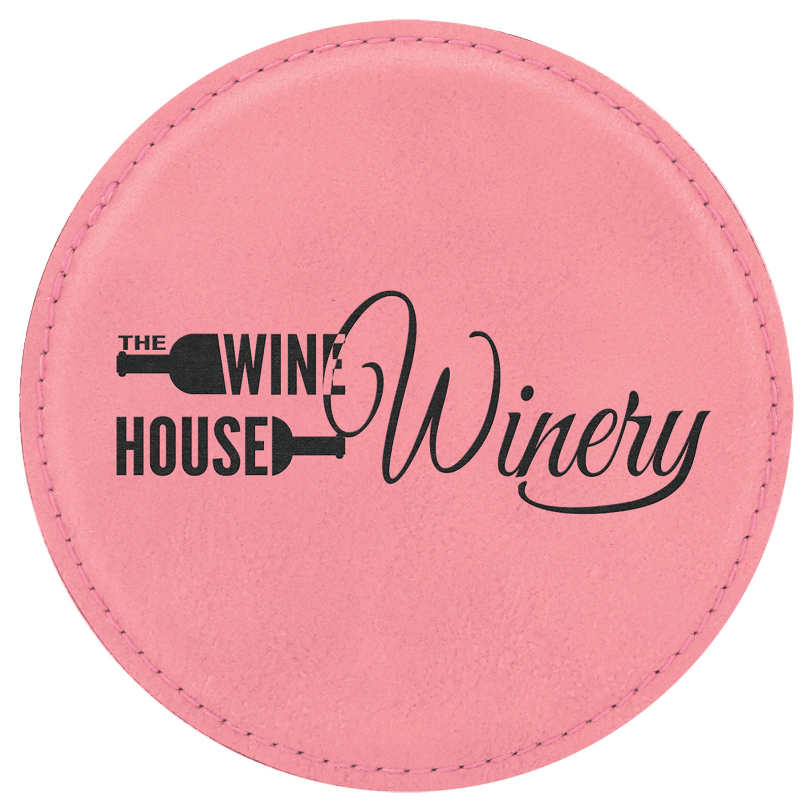 Pink Round Leatherette Coaster