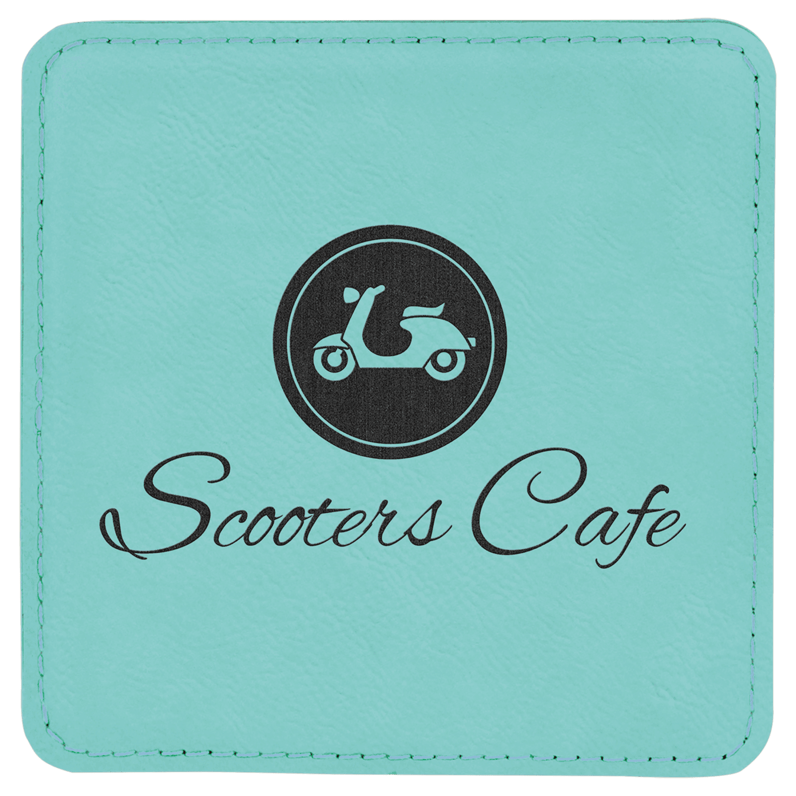 Teal Square Leatherette Coaster