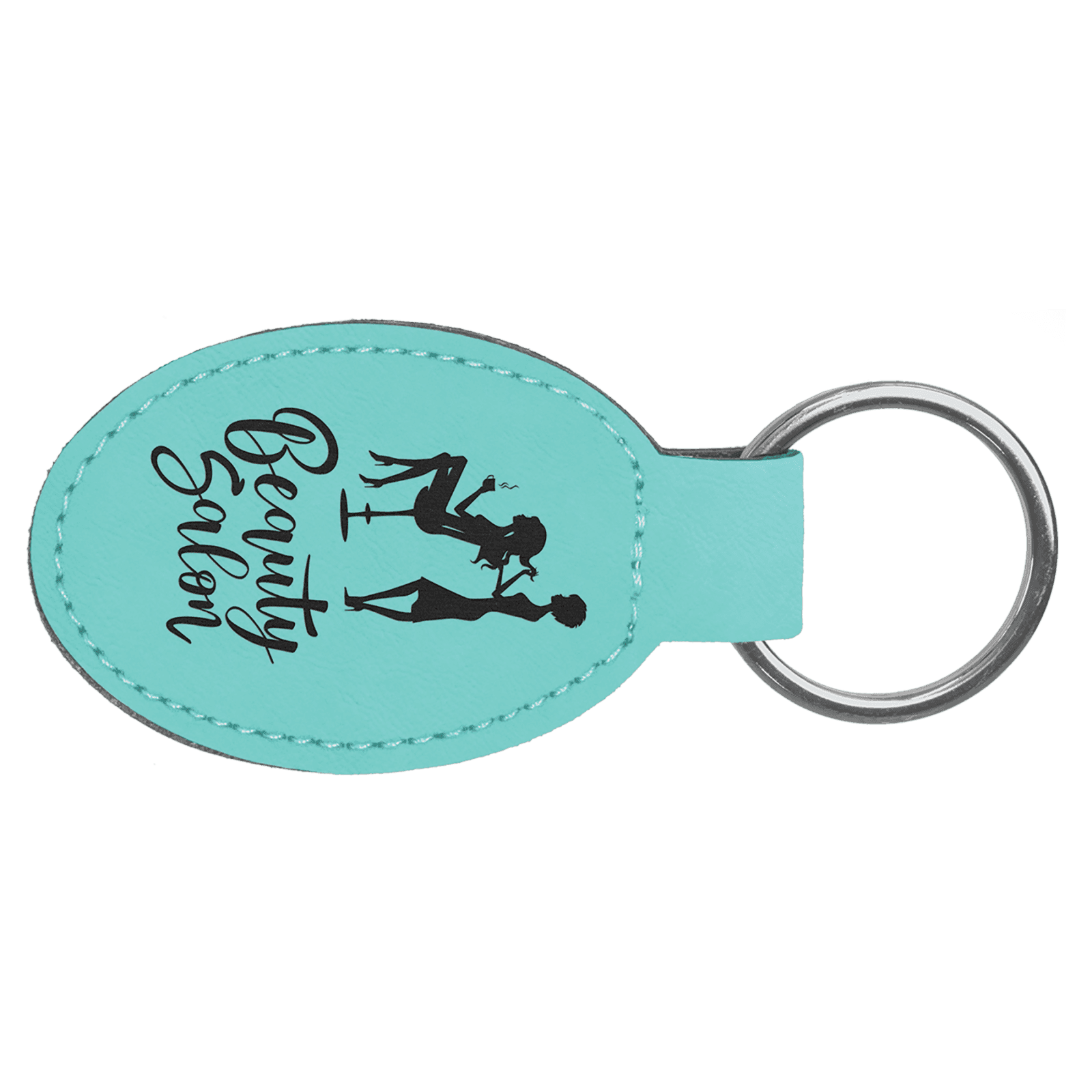 Teal Leatherette Oval Keychain