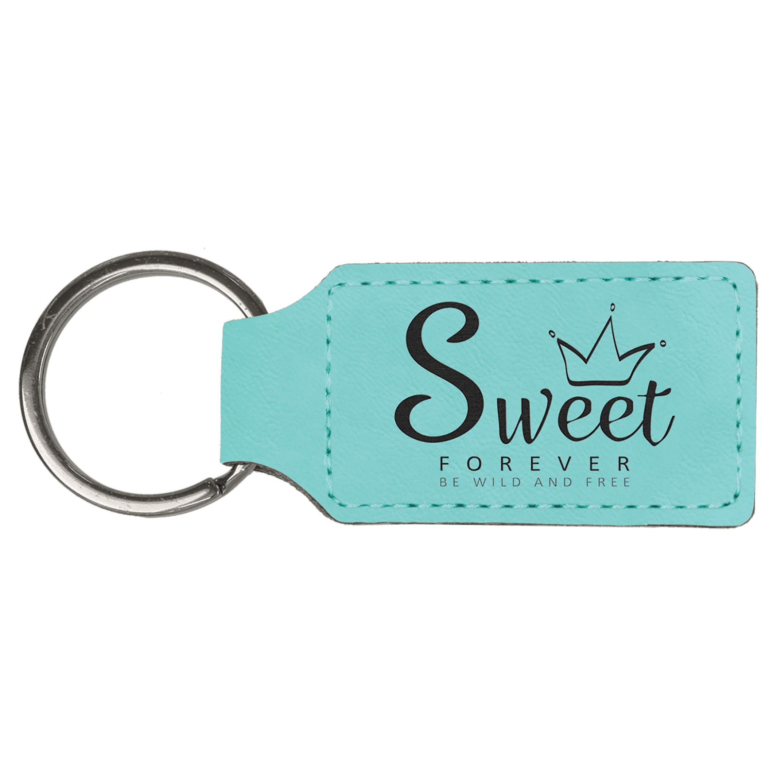 Teal Leatherette Rectangle Keychain