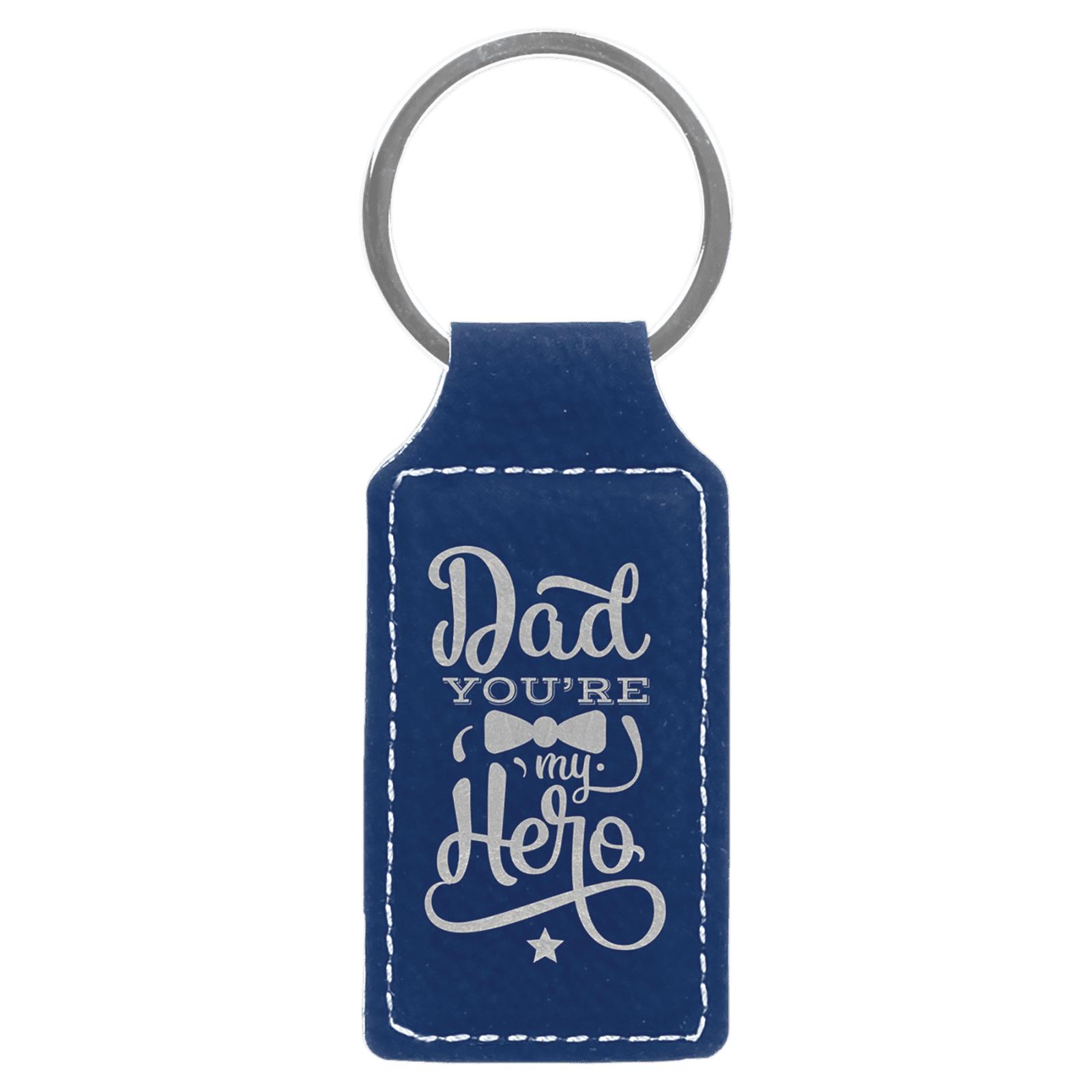 Blue/Silver Leatherette Rectangle Keychain
