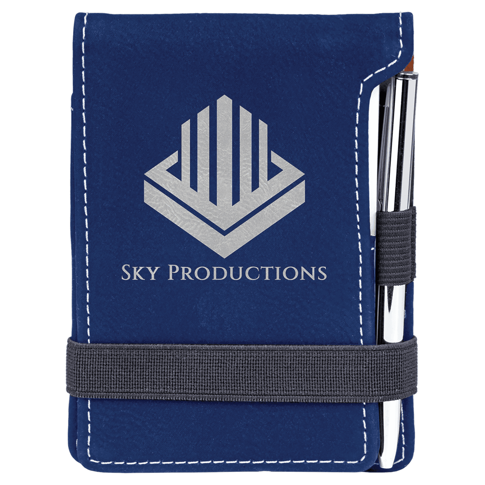 Blue/Silver Leatherette Mini Notepad with Pen