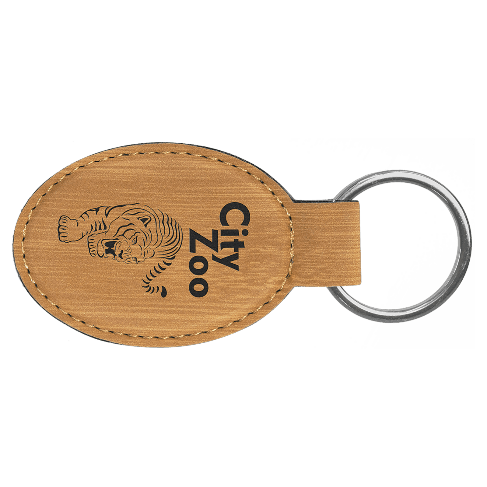Bamboo Leatherette Oval Keychain