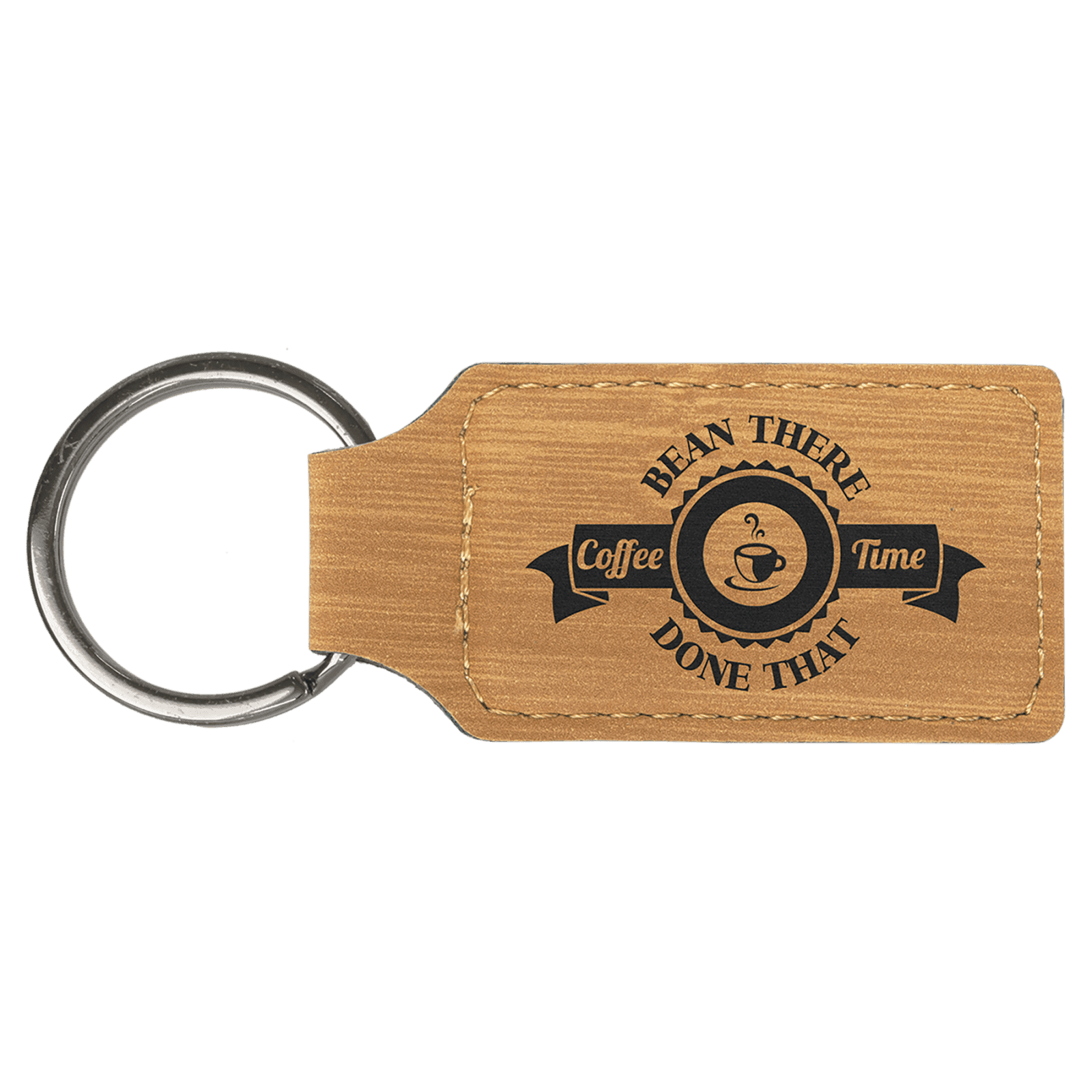Bamboo Leatherette Rectangle Keychain