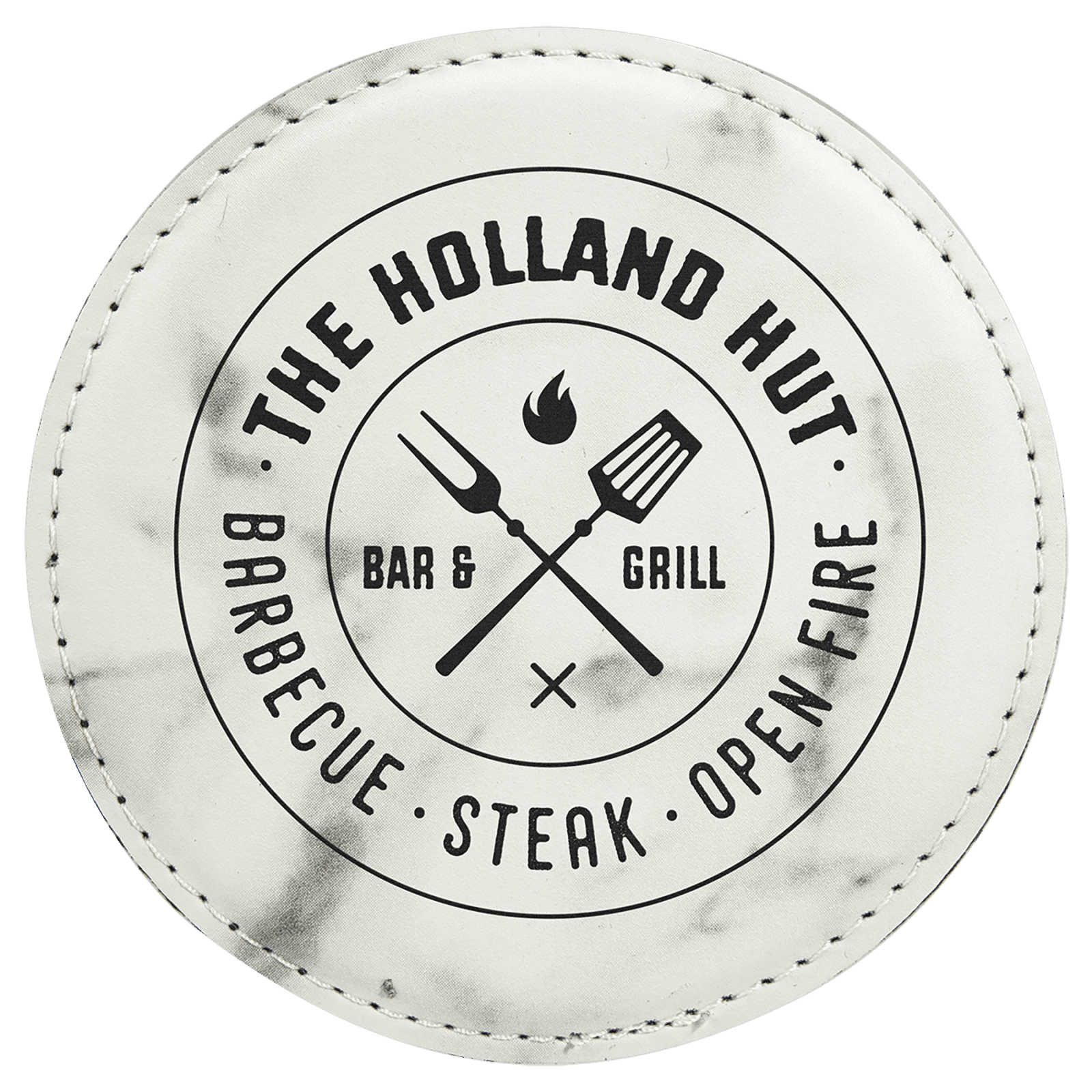 White Marble Round Leatherette Coaster