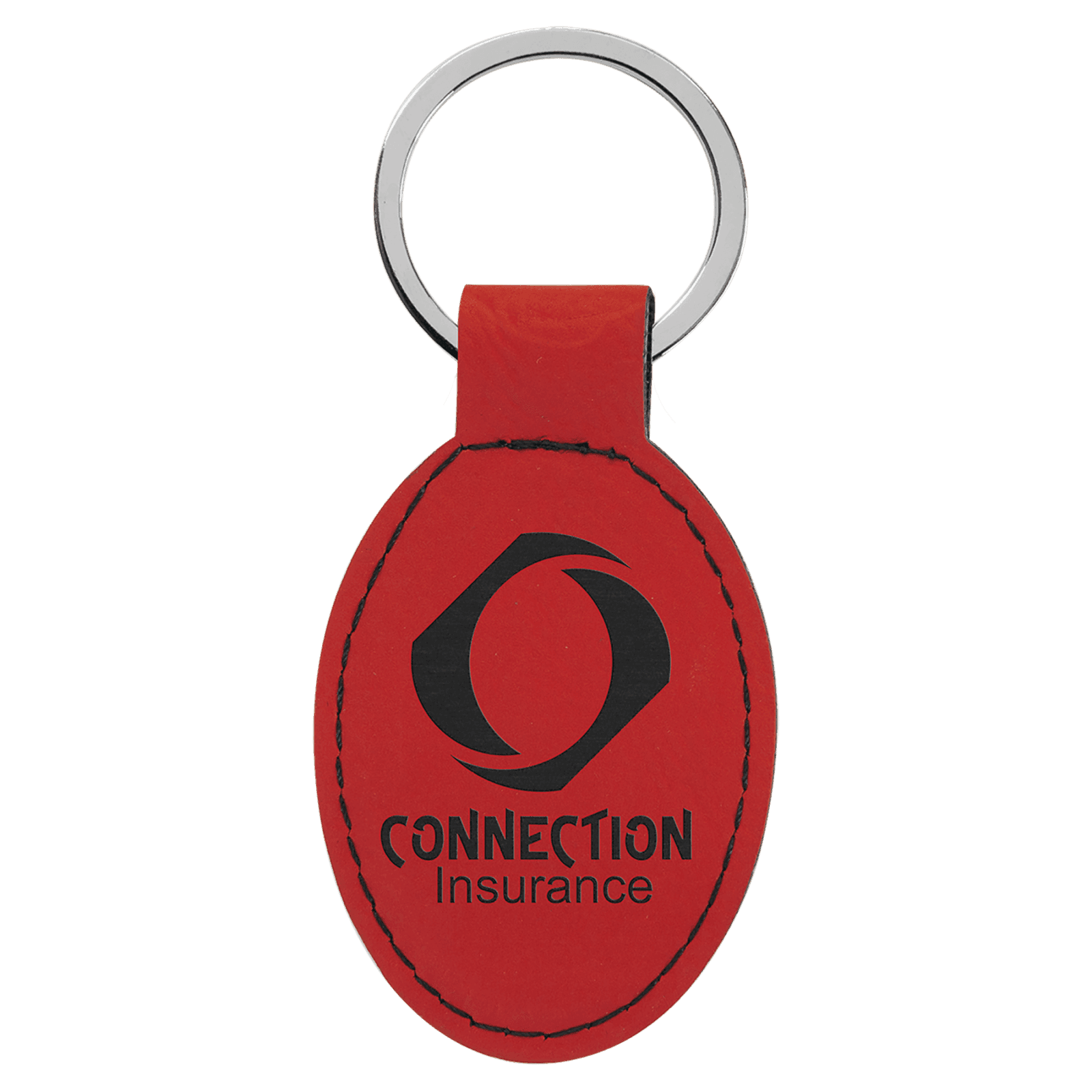 Red Leatherette Oval Keychain