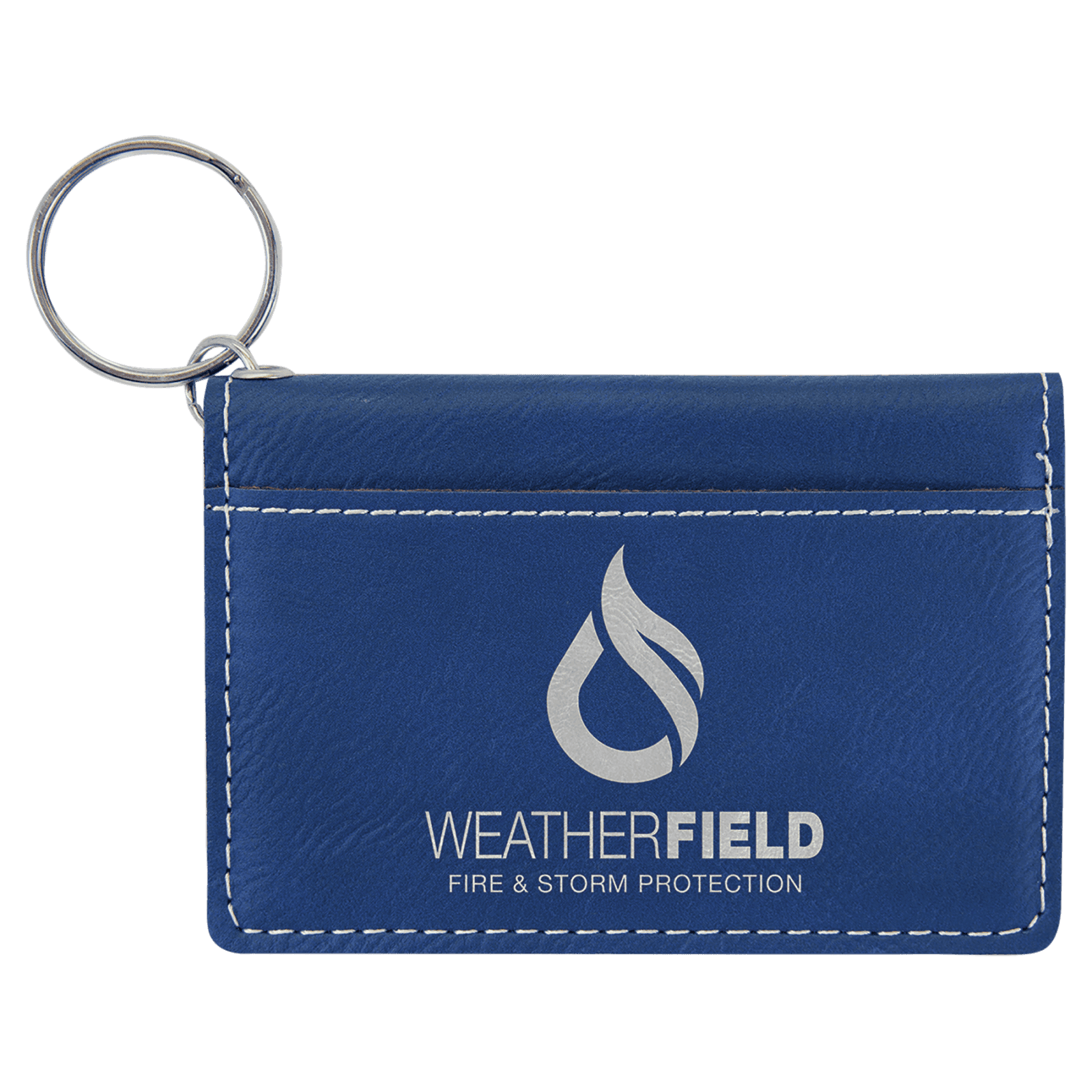 Blue/Silver Leatherette ID Holder Keychain