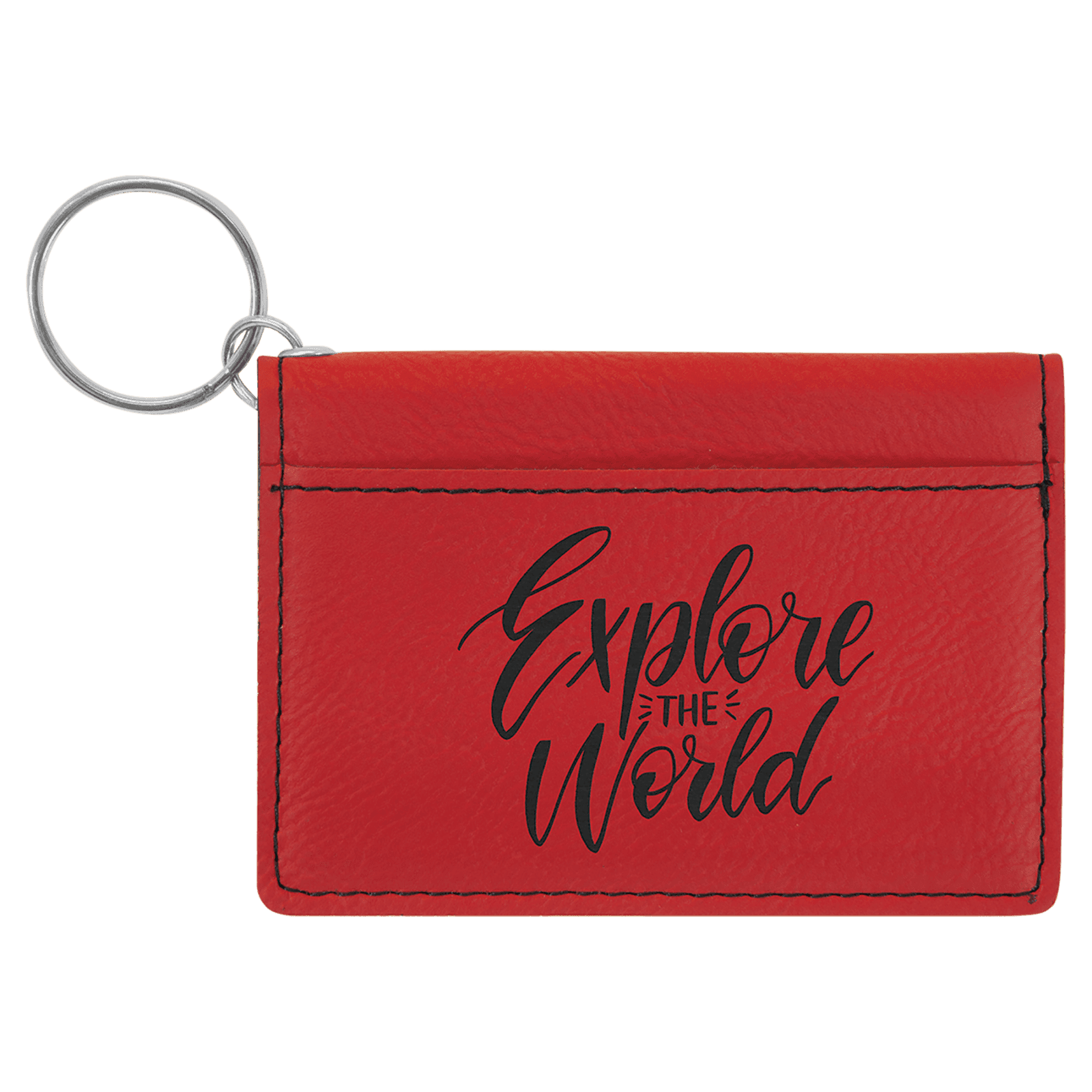 Red Leatherette ID Holder Keychain