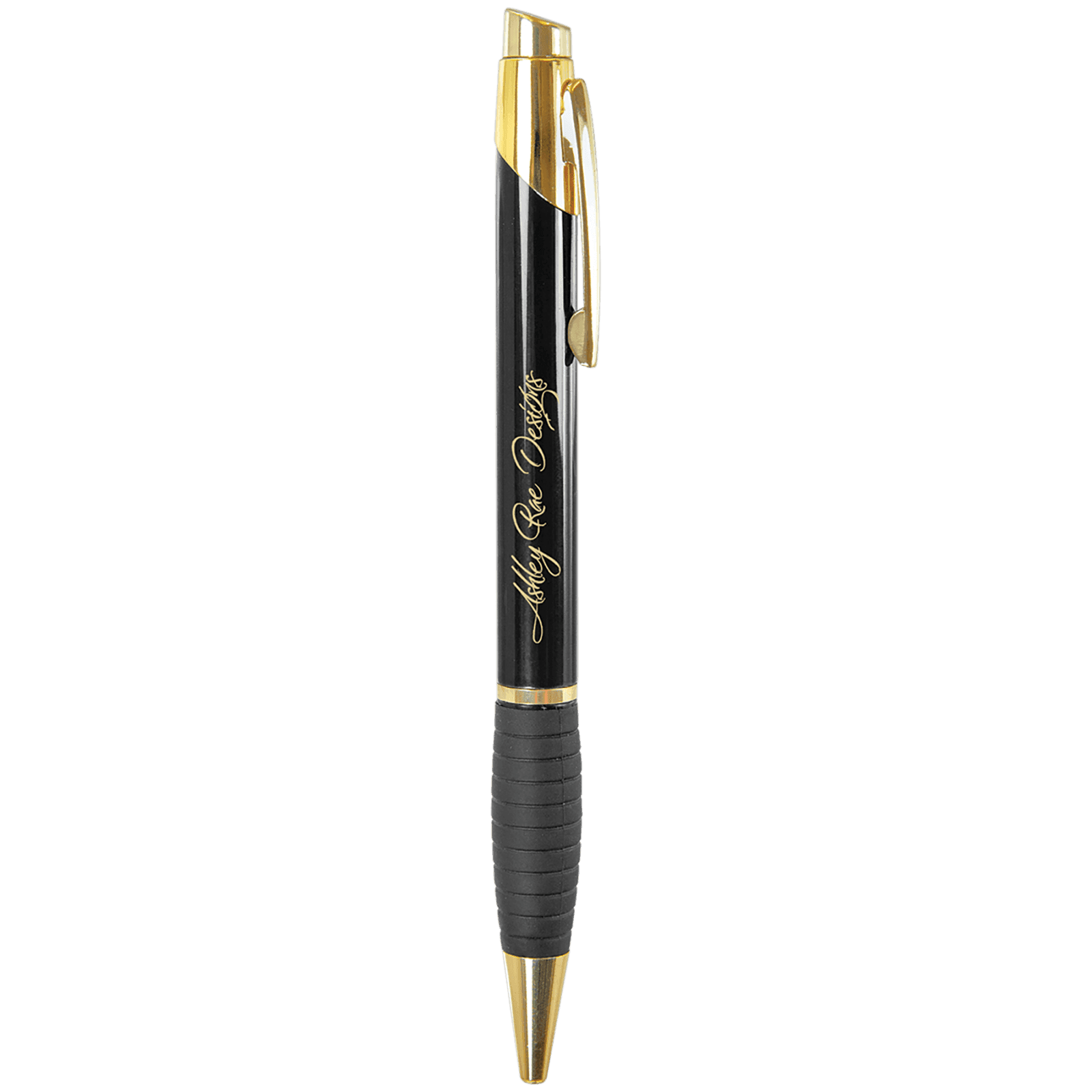 Black Ballpoint Pen with Gripper & Gold Trim