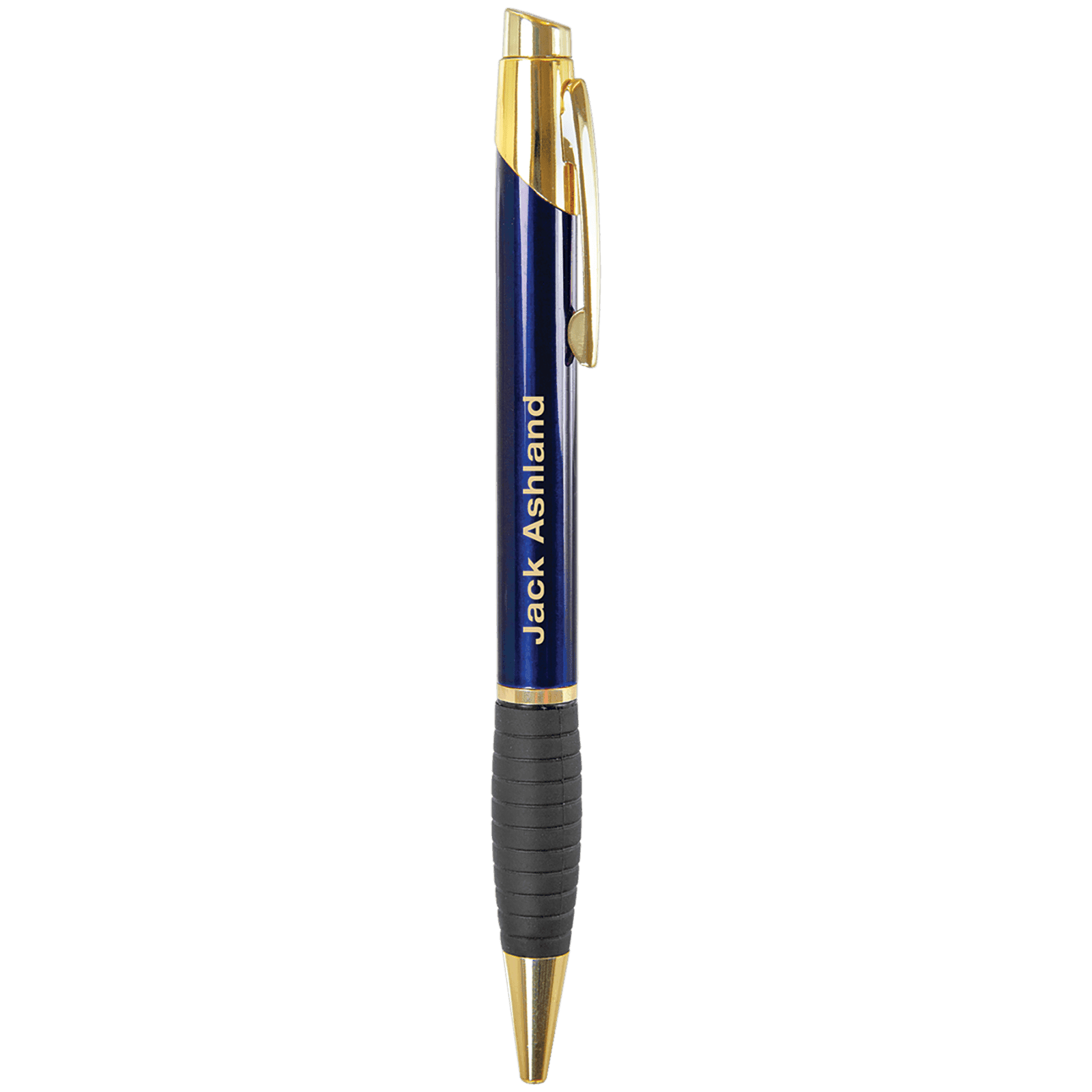 Blue Ballpoint Pen with Gripper & Gold Trim