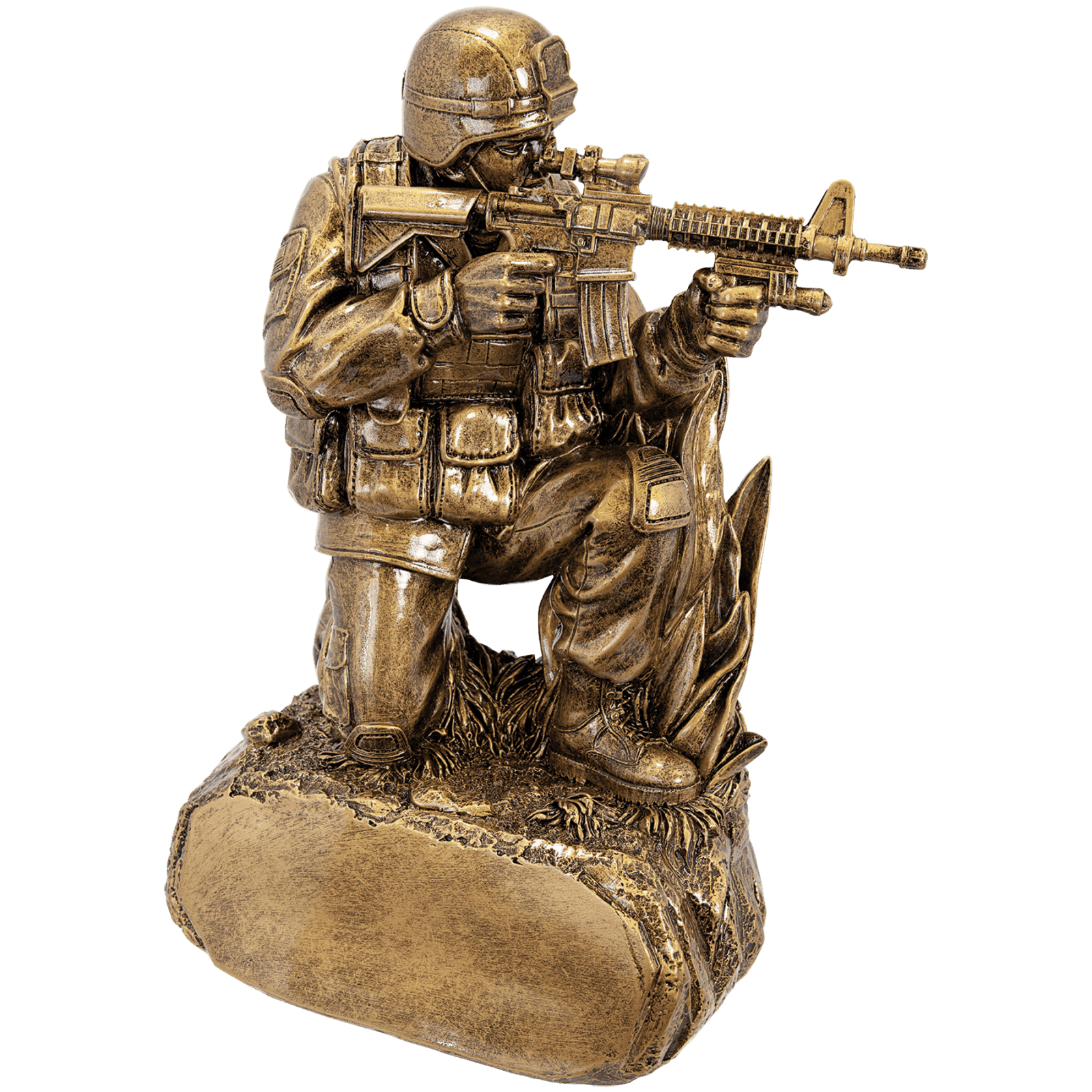 Antique Gold Military Resin Kneeling on Grass