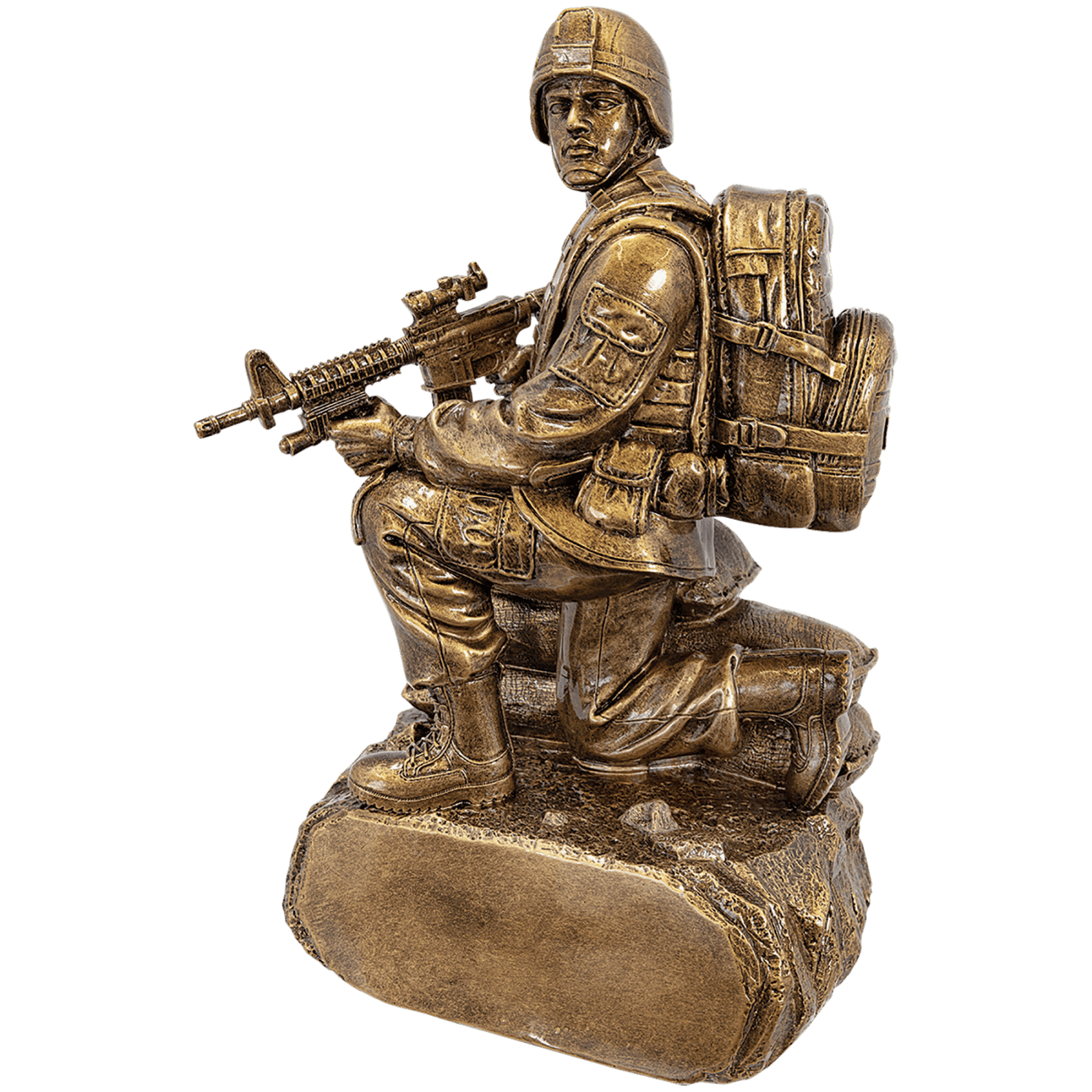 Antique Gold Military Resin Kneeling with Sandbags