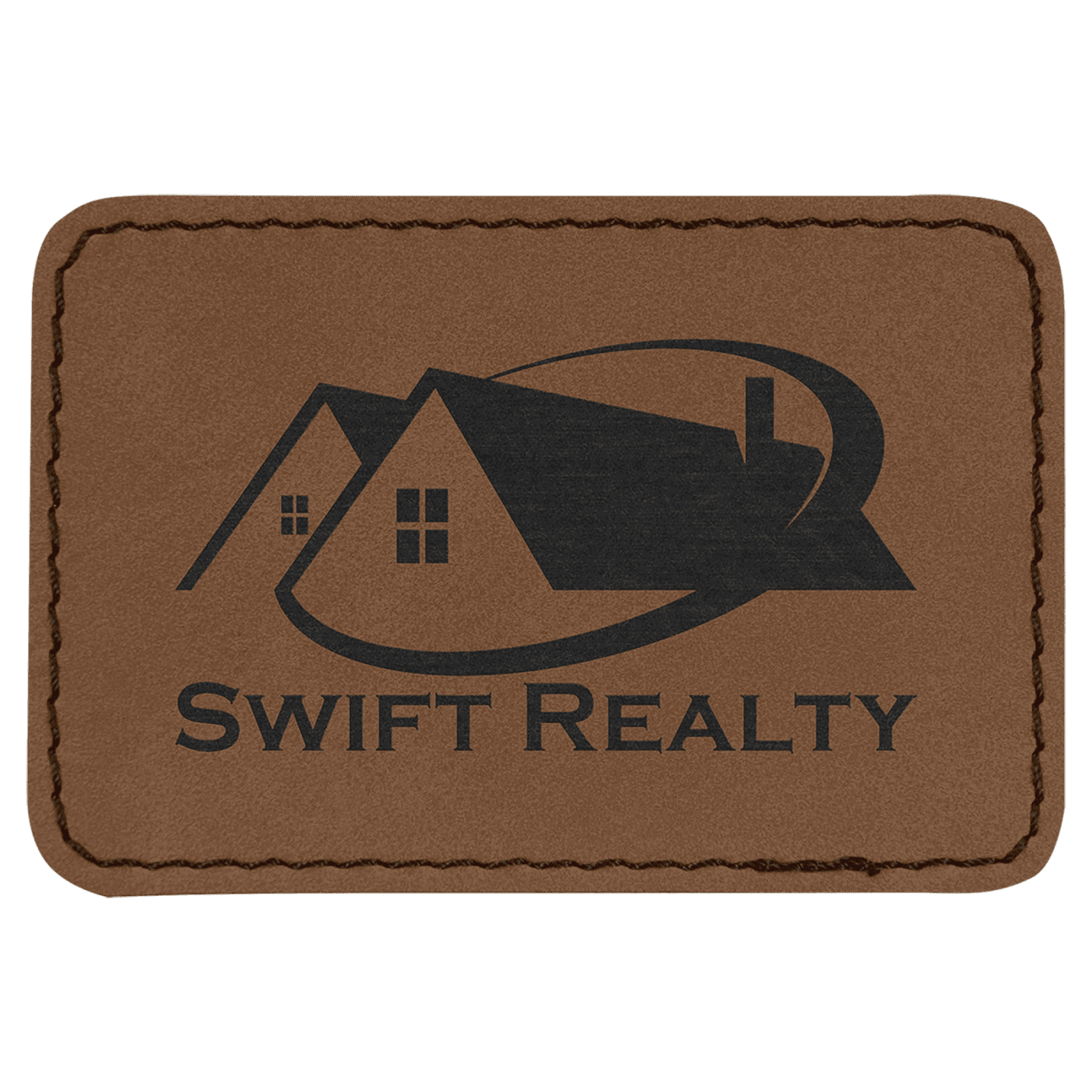 Rectangle Dark Brown Laserable Leatherette Patch with Adhesive