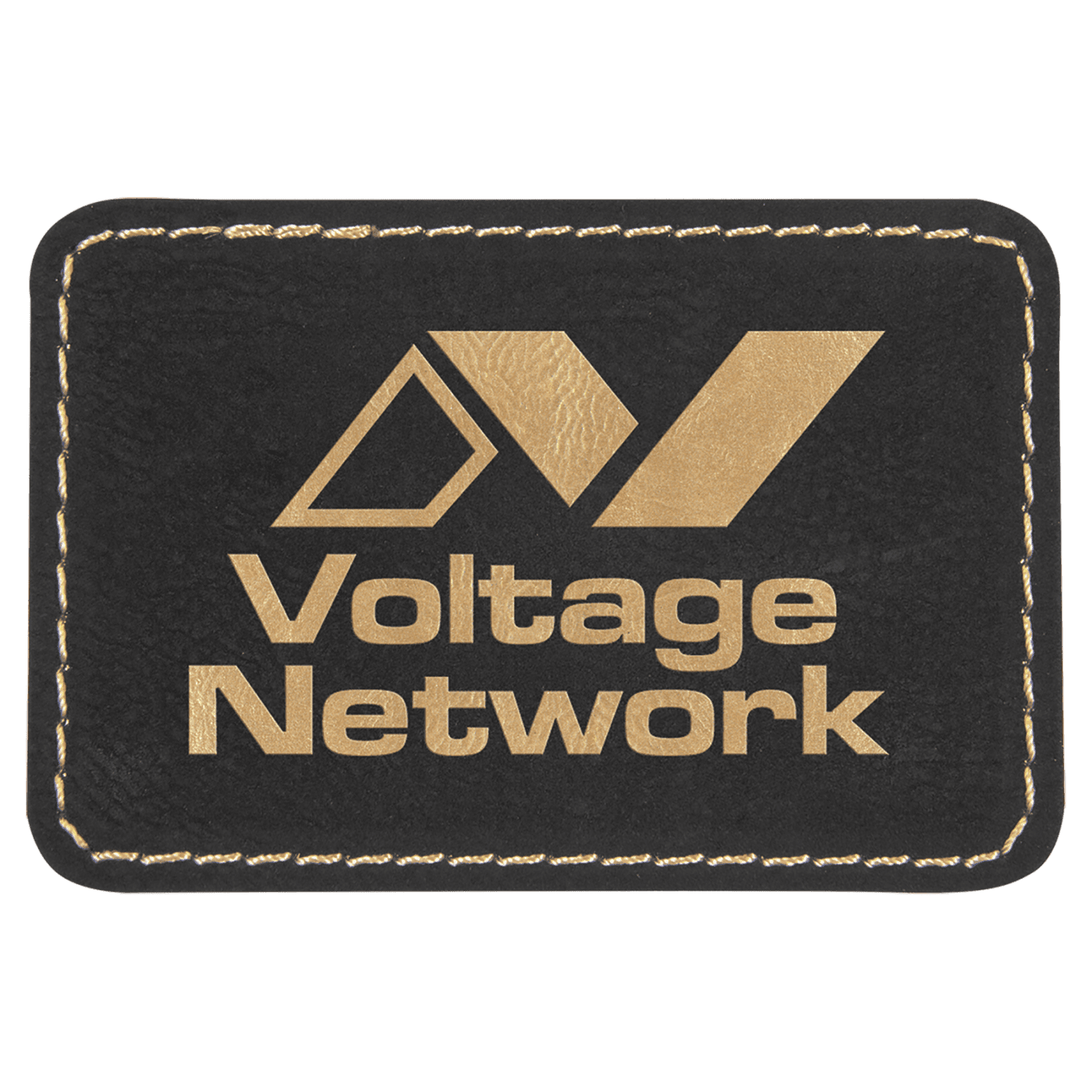Rectangle Black/Gold Laserable Leatherette Patch with Adhesive