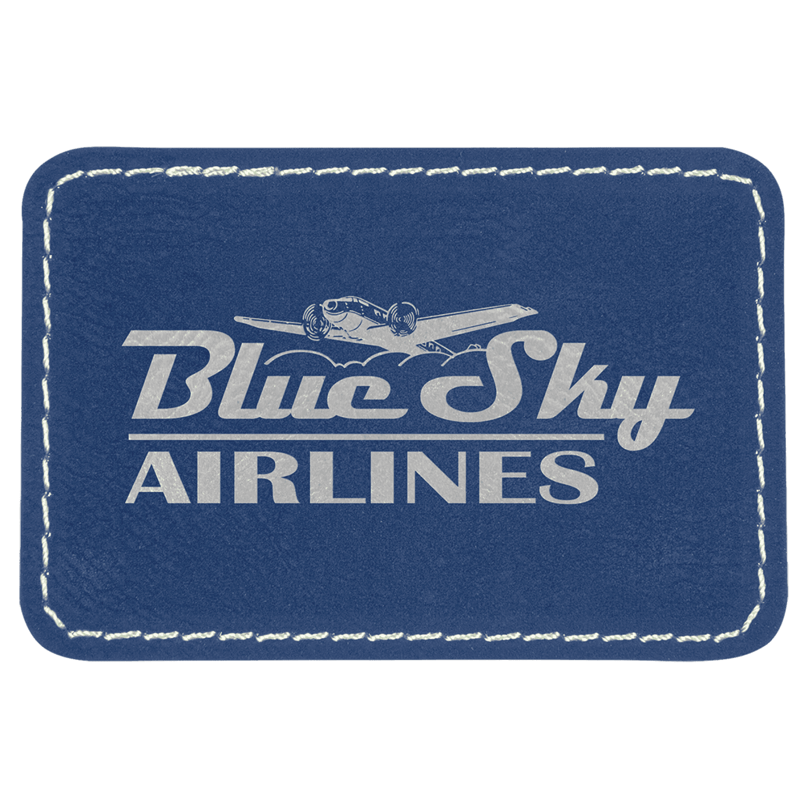 Rectangle Blue/Silver Laserable Leatherette Patch with Adhesive