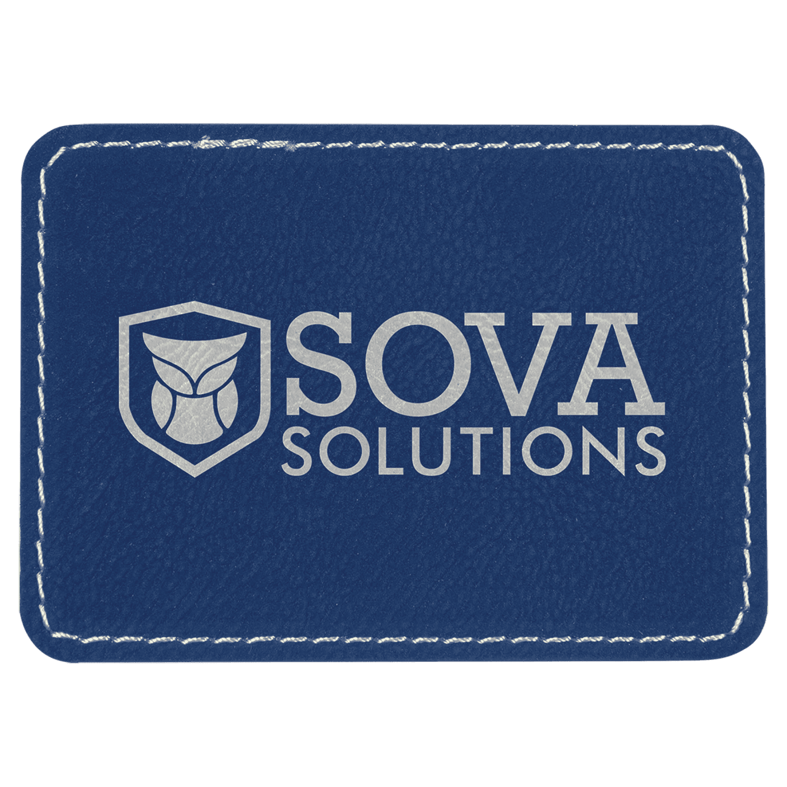 Rectangle Blue/Silver Laserable Leatherette Patch with Adhesive