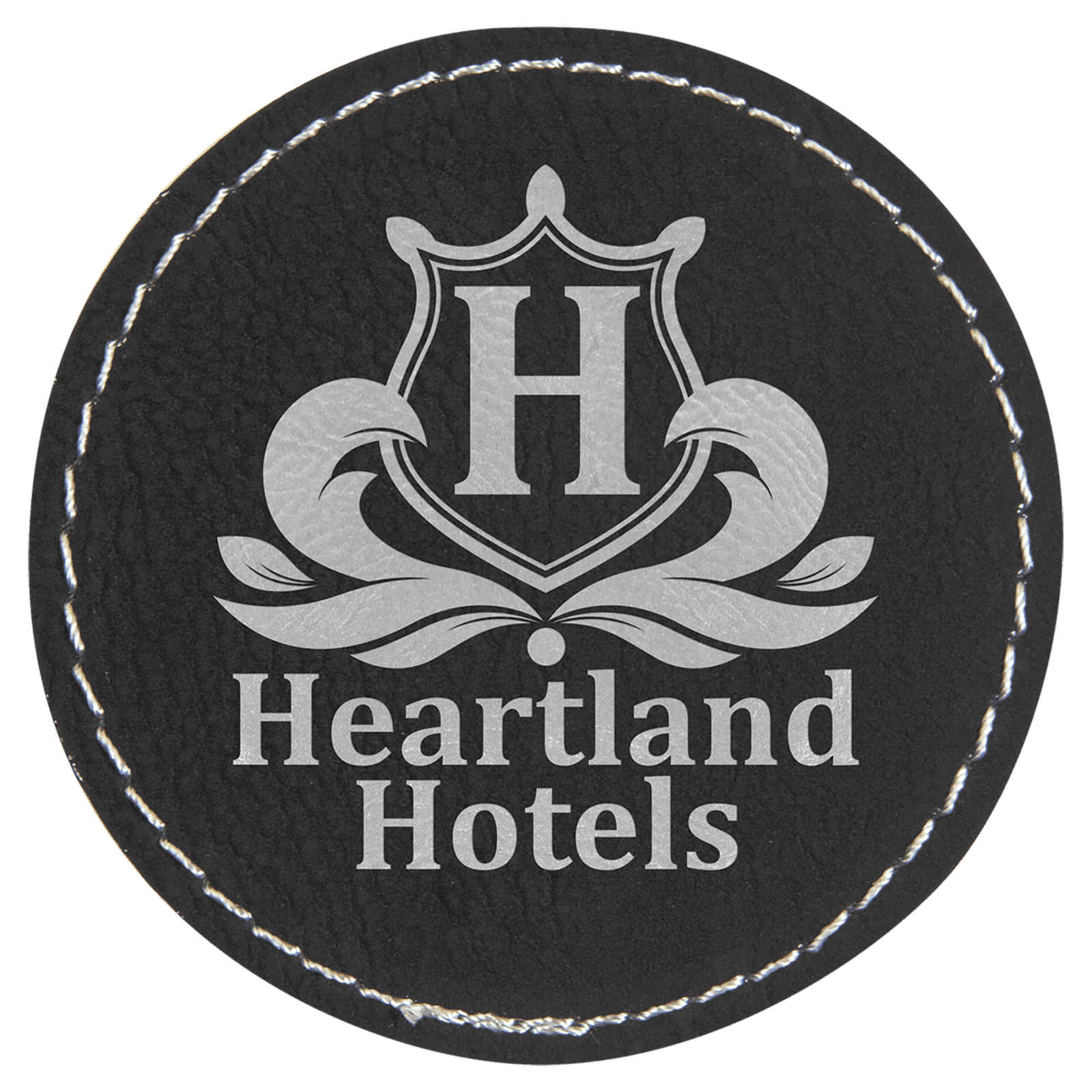 2 1/2" Black/Silver Round Leatherette Patch with Adhesive