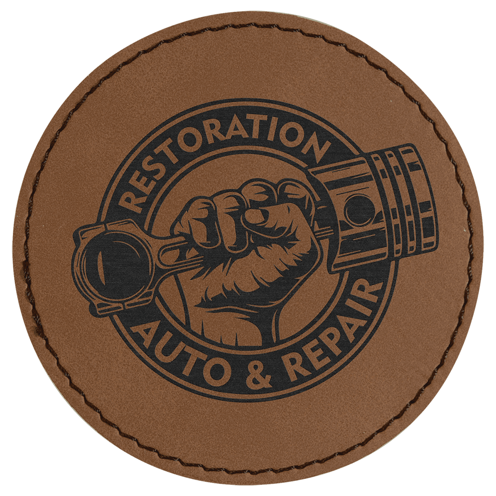 Round Dark Brown Laserable Leatherette Patch with Adhesive
