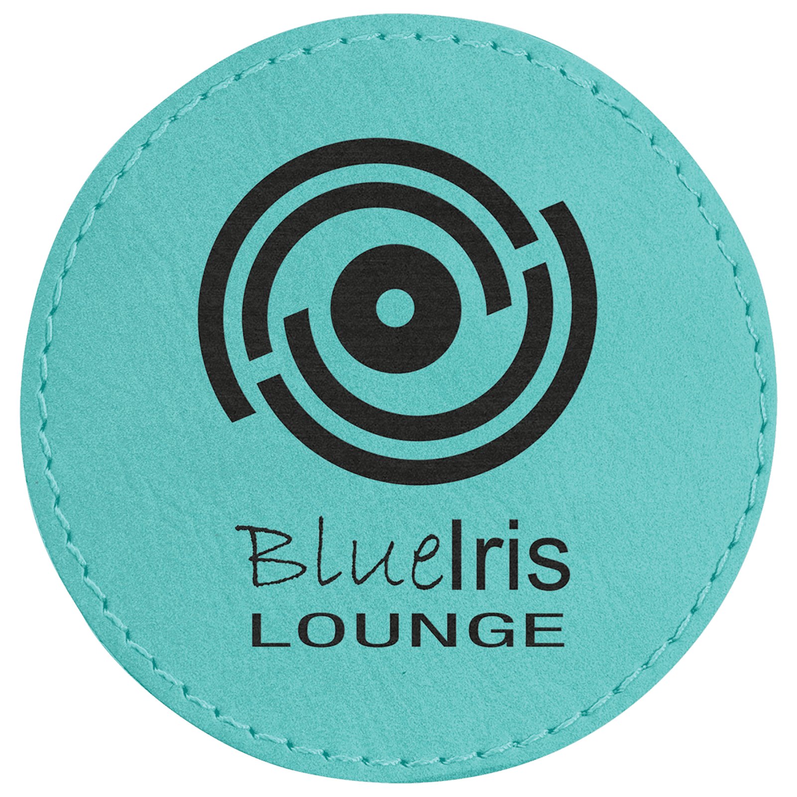 Round Teal Laserable Leatherette Patch with Adhesive