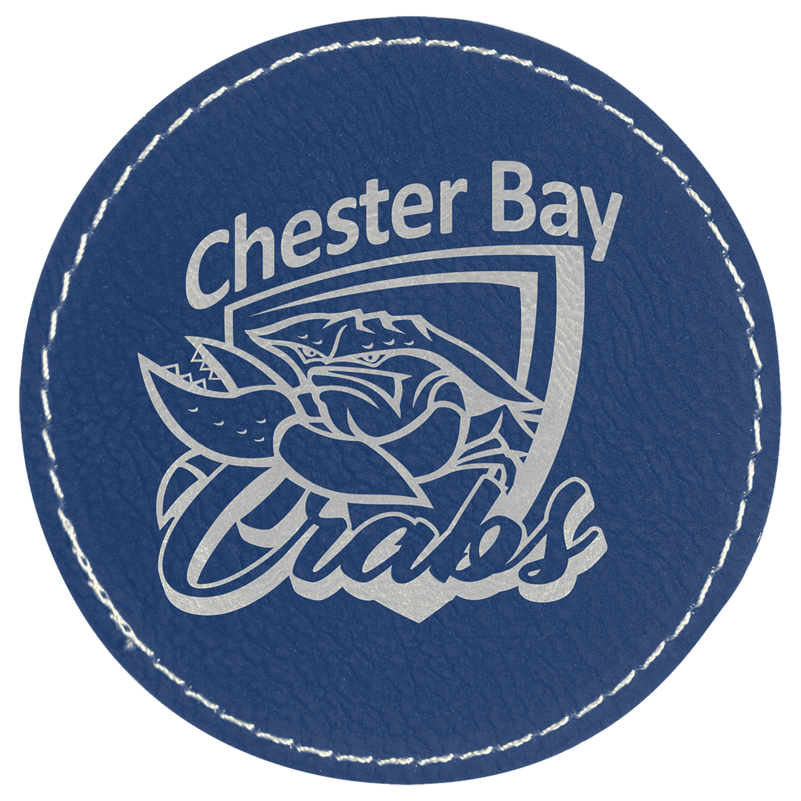 Round Blue/Silver Laserable Leatherette Patch with Adhesive