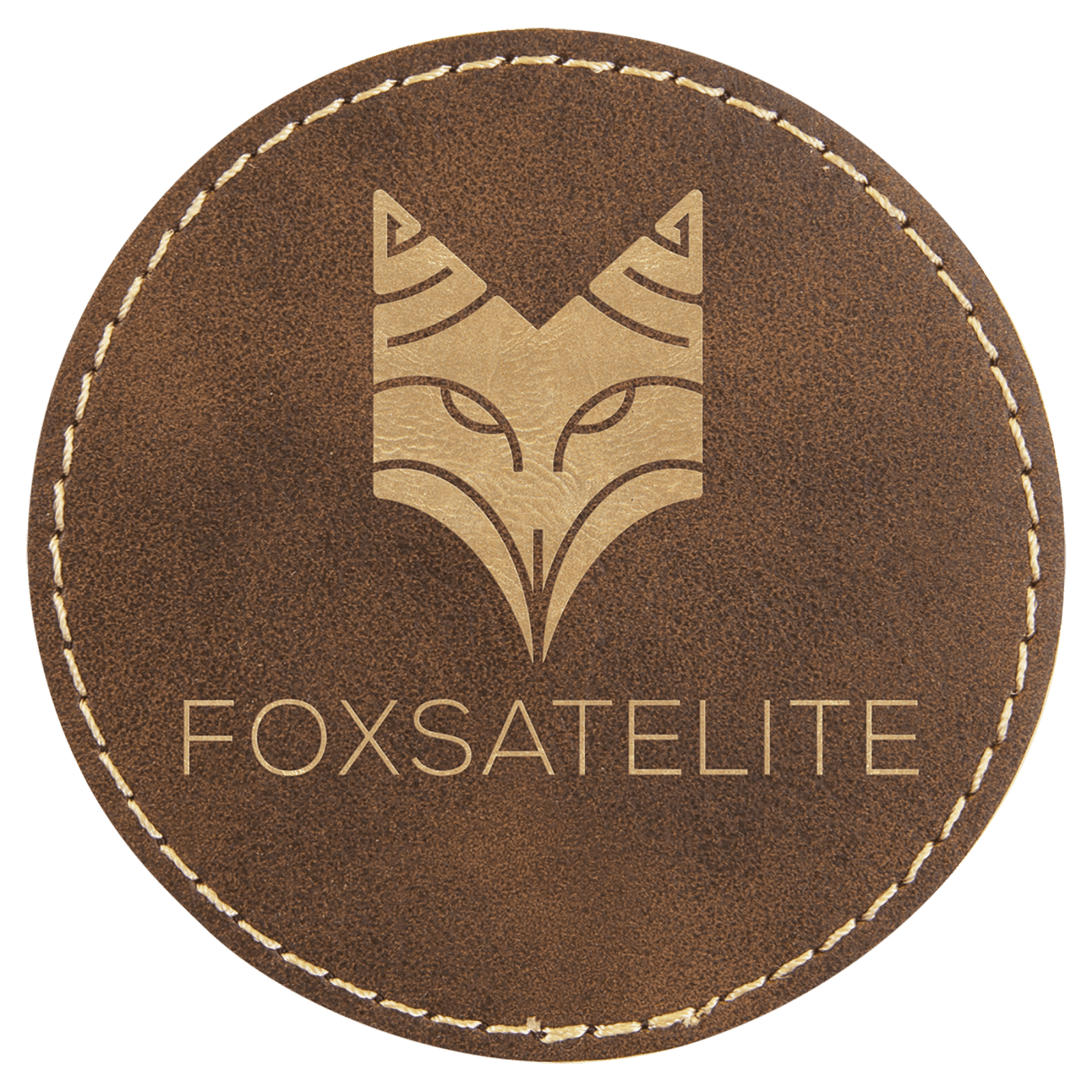 Round Rustic/Gold Laserable Leatherette Patch with Adhesive