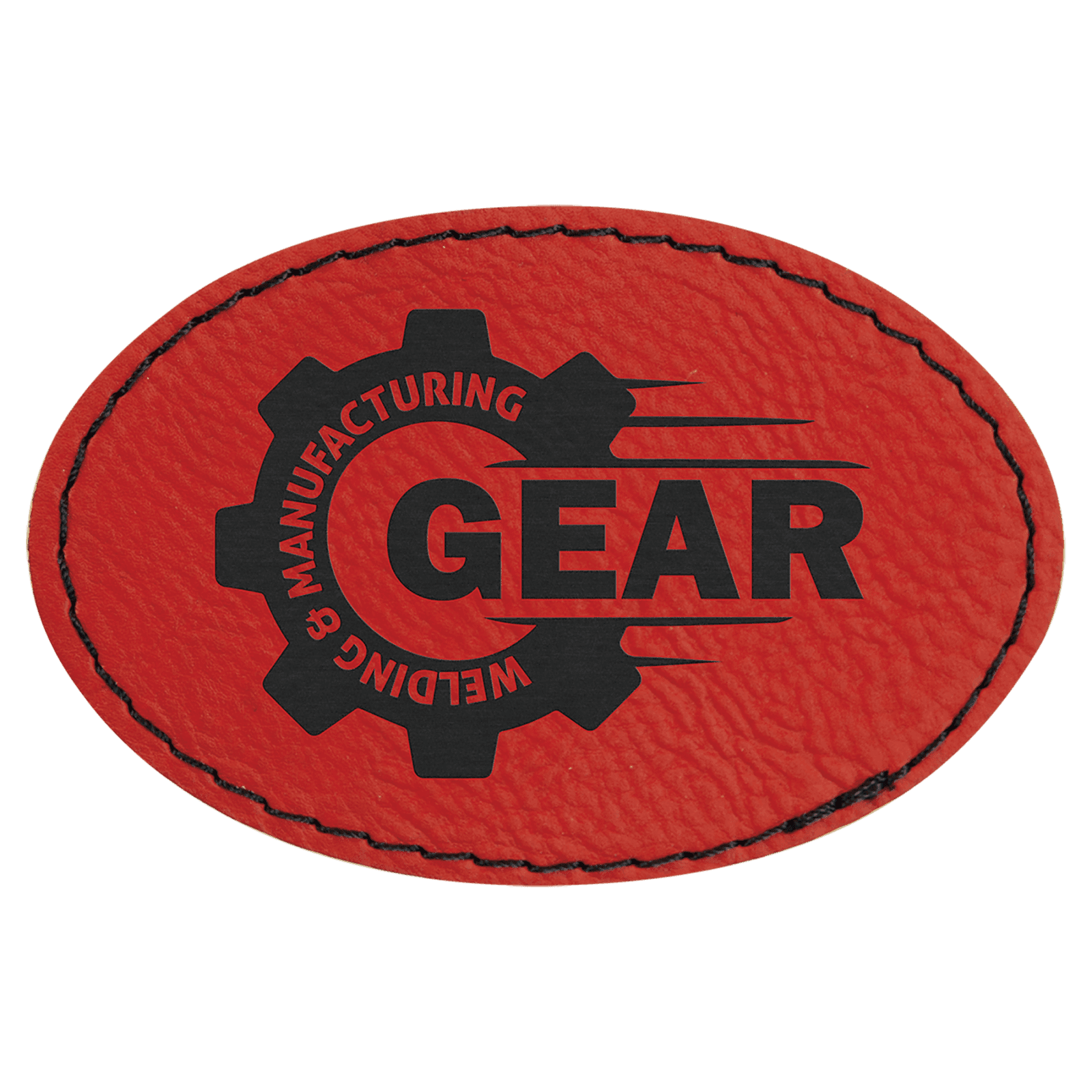 Oval Red Laserable Leatherette Patch with Adhesive
