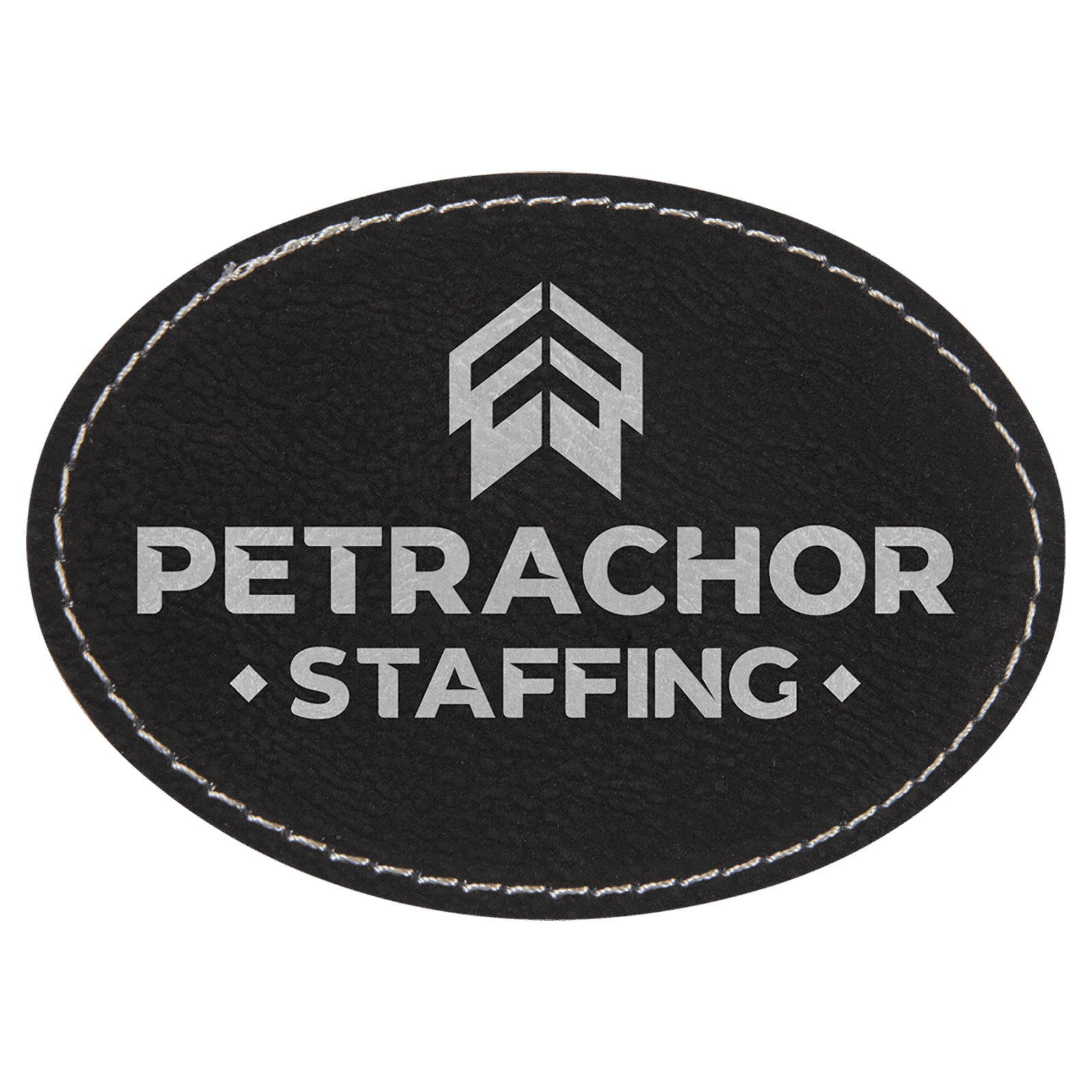 7 1/2" x 2 1/2" Black/Silver Oval Leatherette Patch with Adhesive
