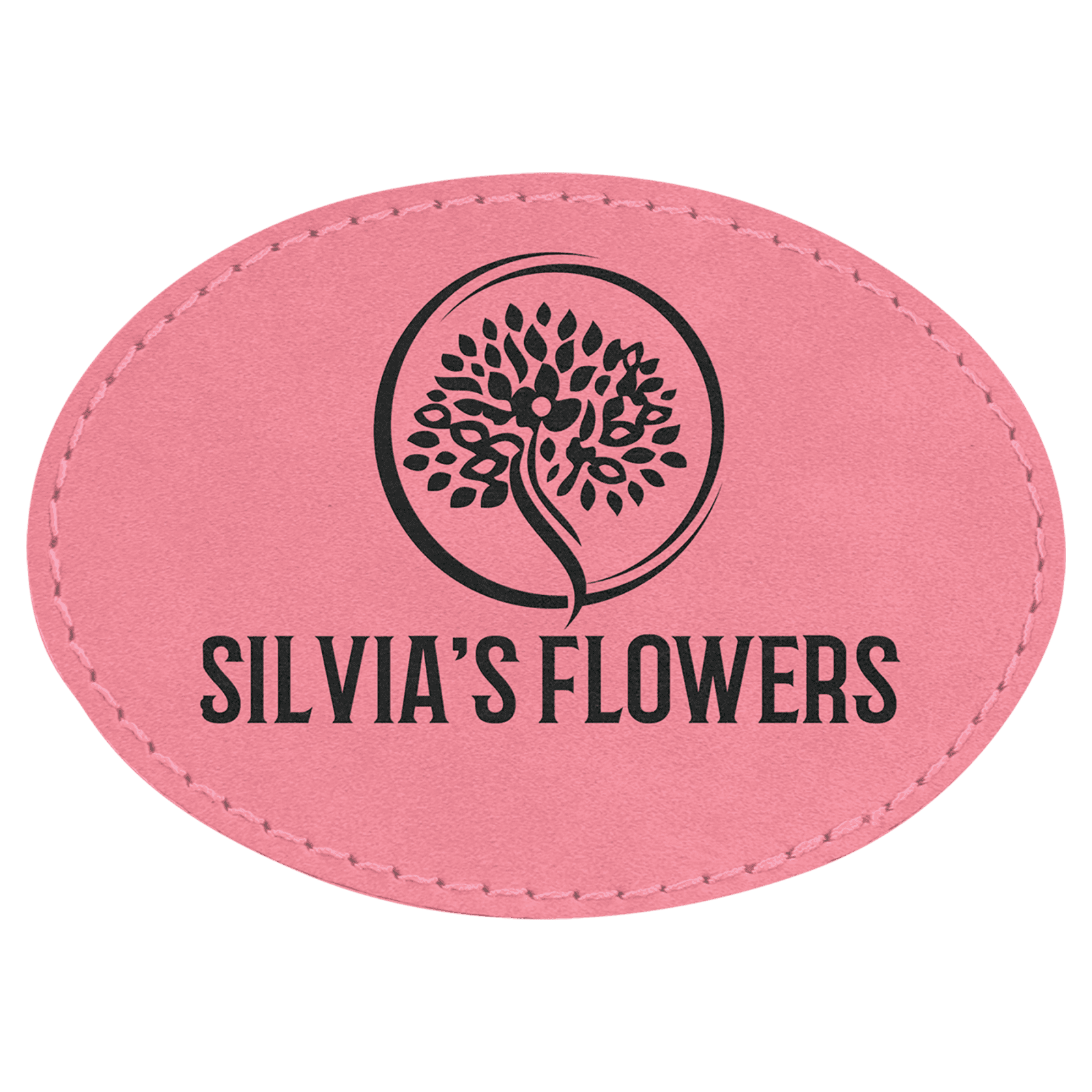 Oval Pink Laserable Leatherette Patch with Adhesive