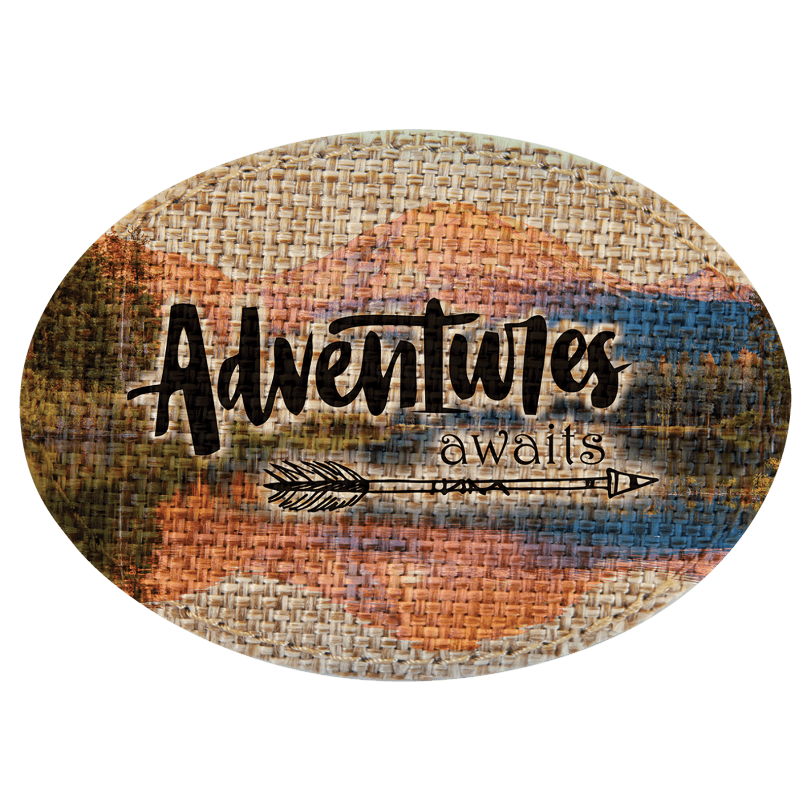 Oval Burlap Sublimatable Patch with Adhesive