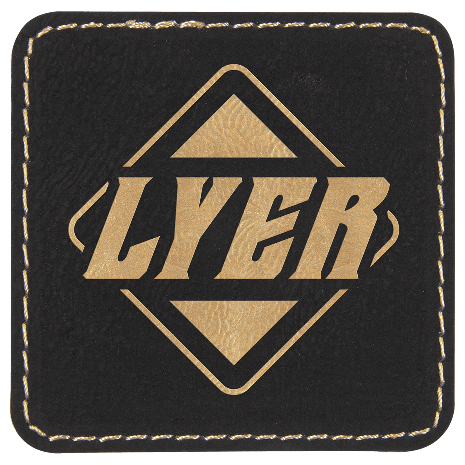 Black/Gold Square Laserable Leatherette Patch with Adhesive