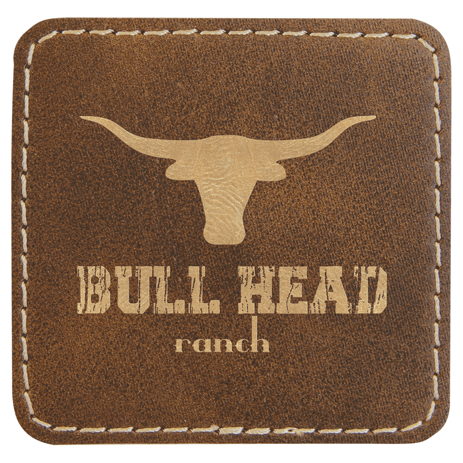 Square Rustic/Gold Laserable Leatherette Patch with Adhesive