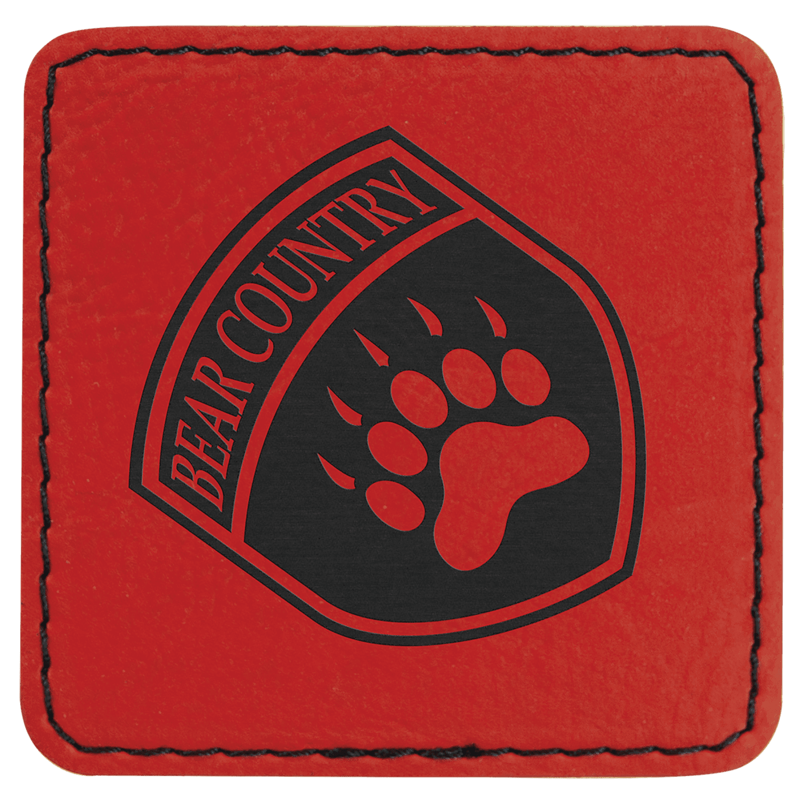 Square Red Laserable Leatherette Patch with Adhesive