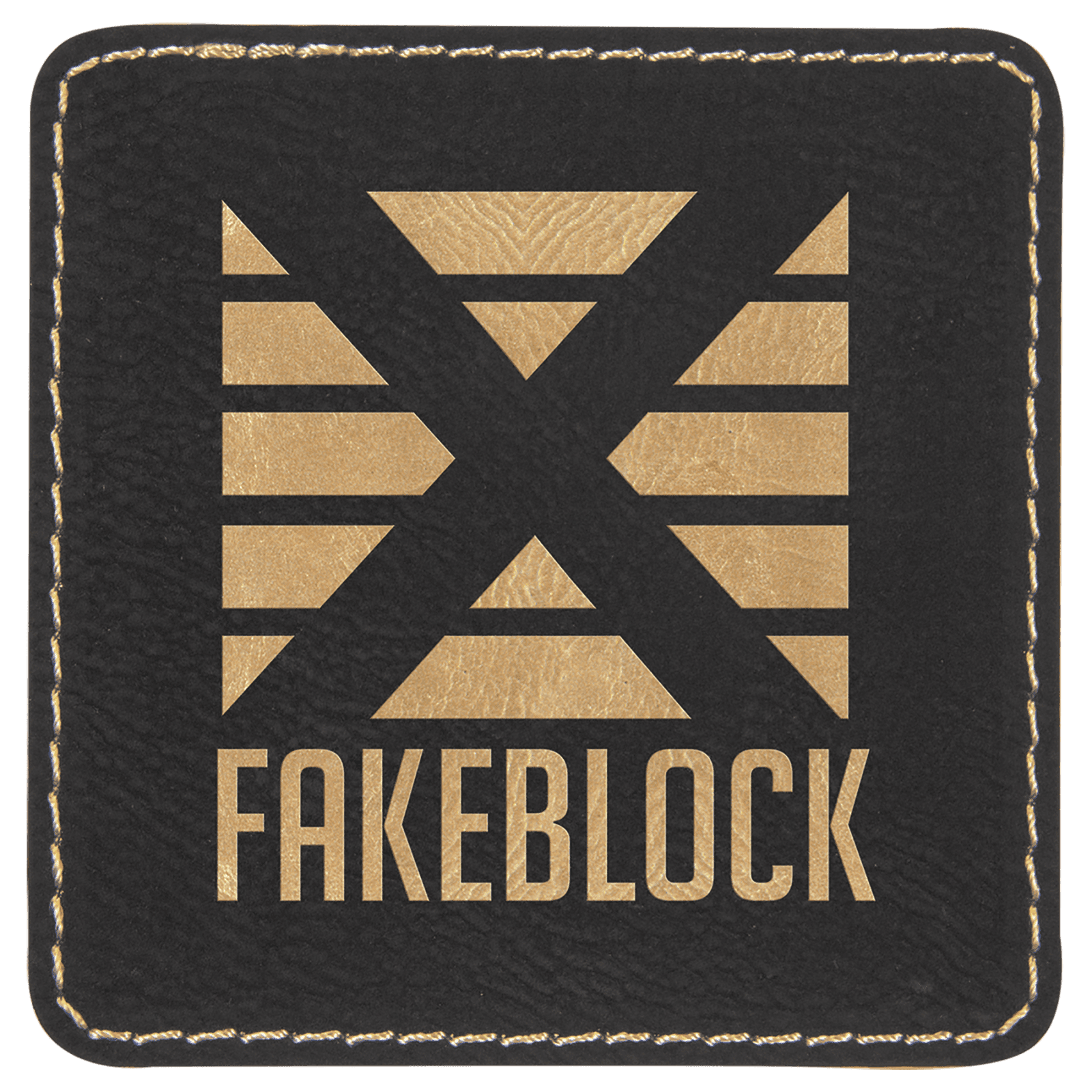 Black/Gold Square Laserable Leatherette Patch with Adhesive