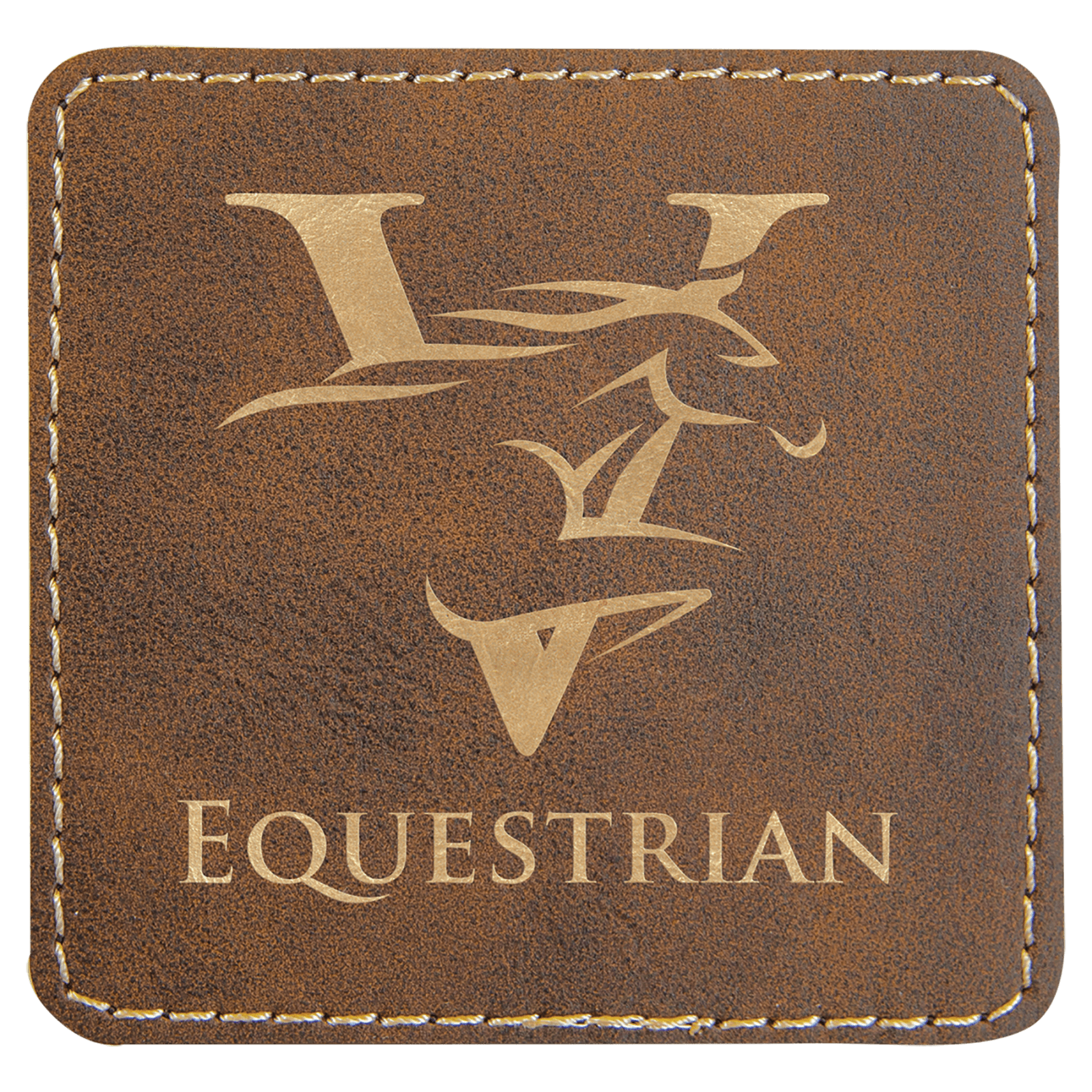 Square Rustic/Gold Laserable Leatherette Patch with Adhesive