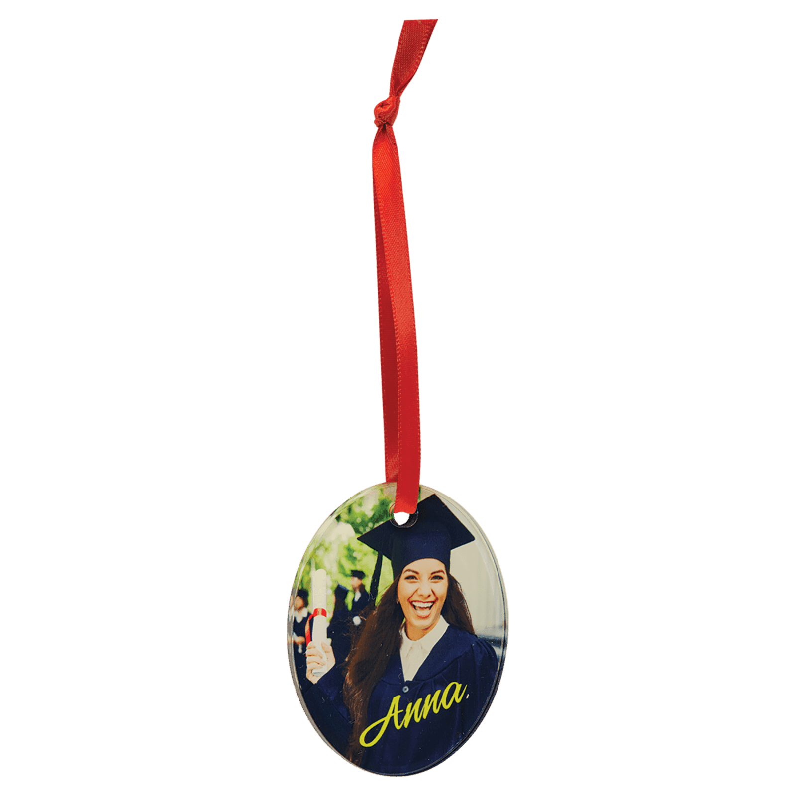 Oval Acrylic Full Color Ornament with Red Ribbon
