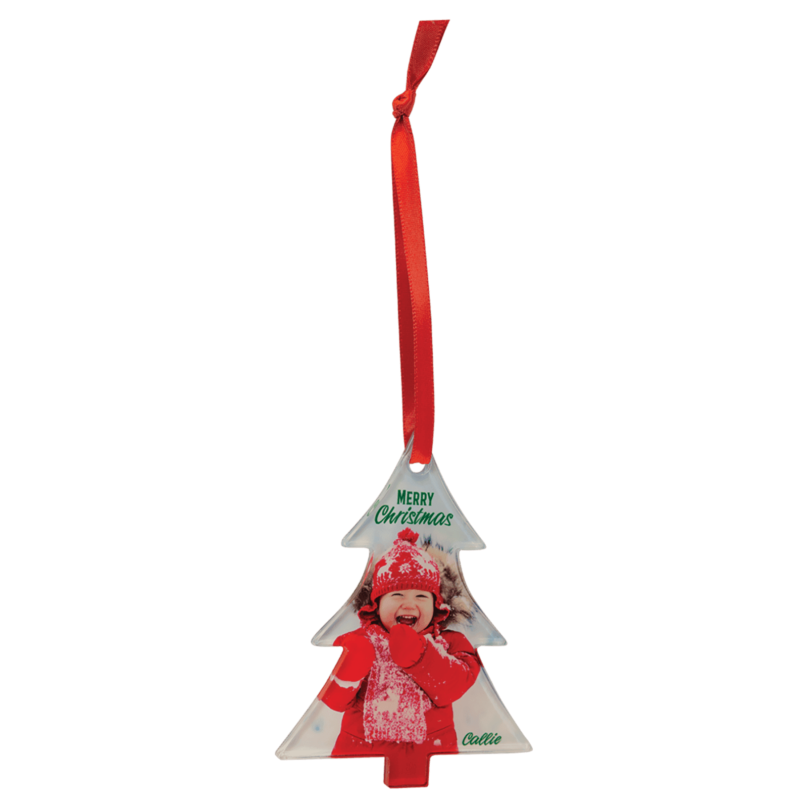 Tree Acrylic Full Color Ornament with Red Ribbon