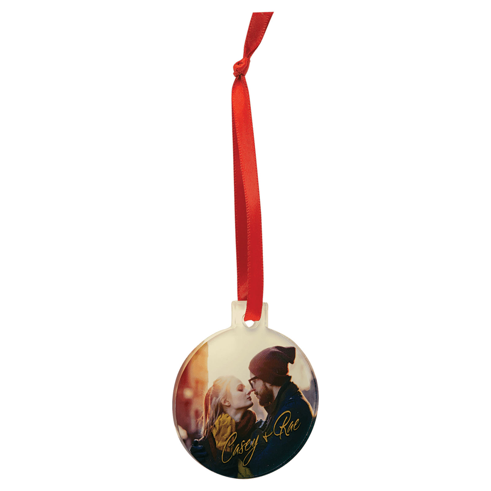Round Oval Acrylic Full Color Ornament with Red Ribbon