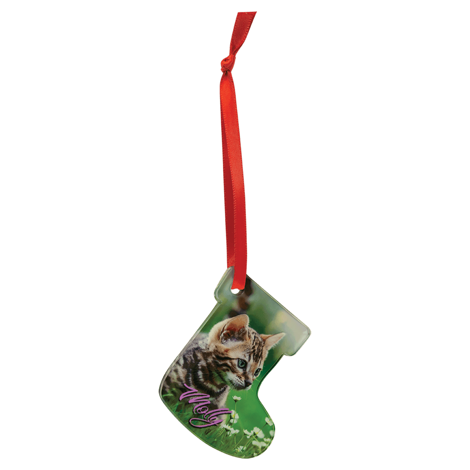 Stocking Acrylic Full Color Ornament with Red Ribbon