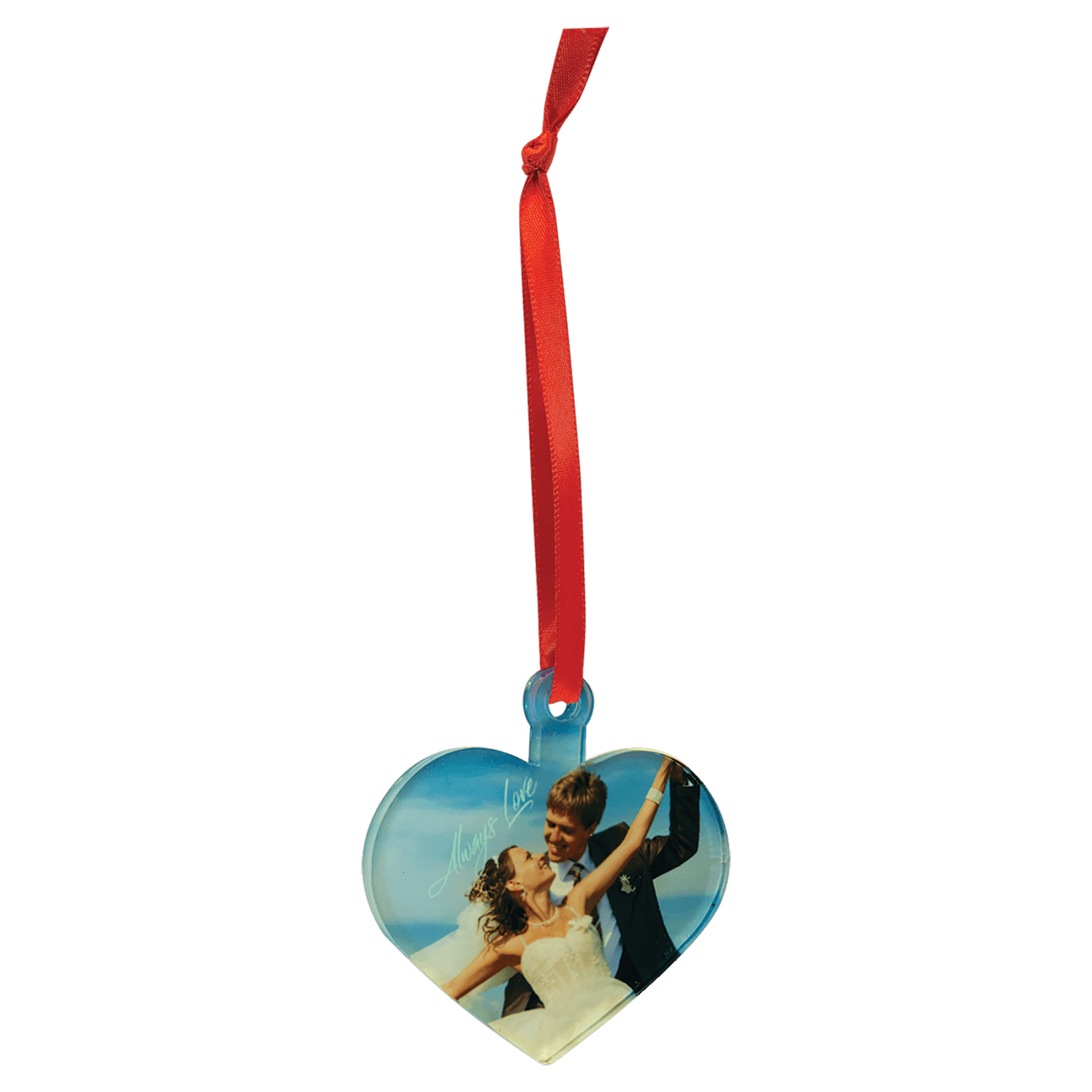 Heart Acrylic Full Color Ornament with Red Ribbon