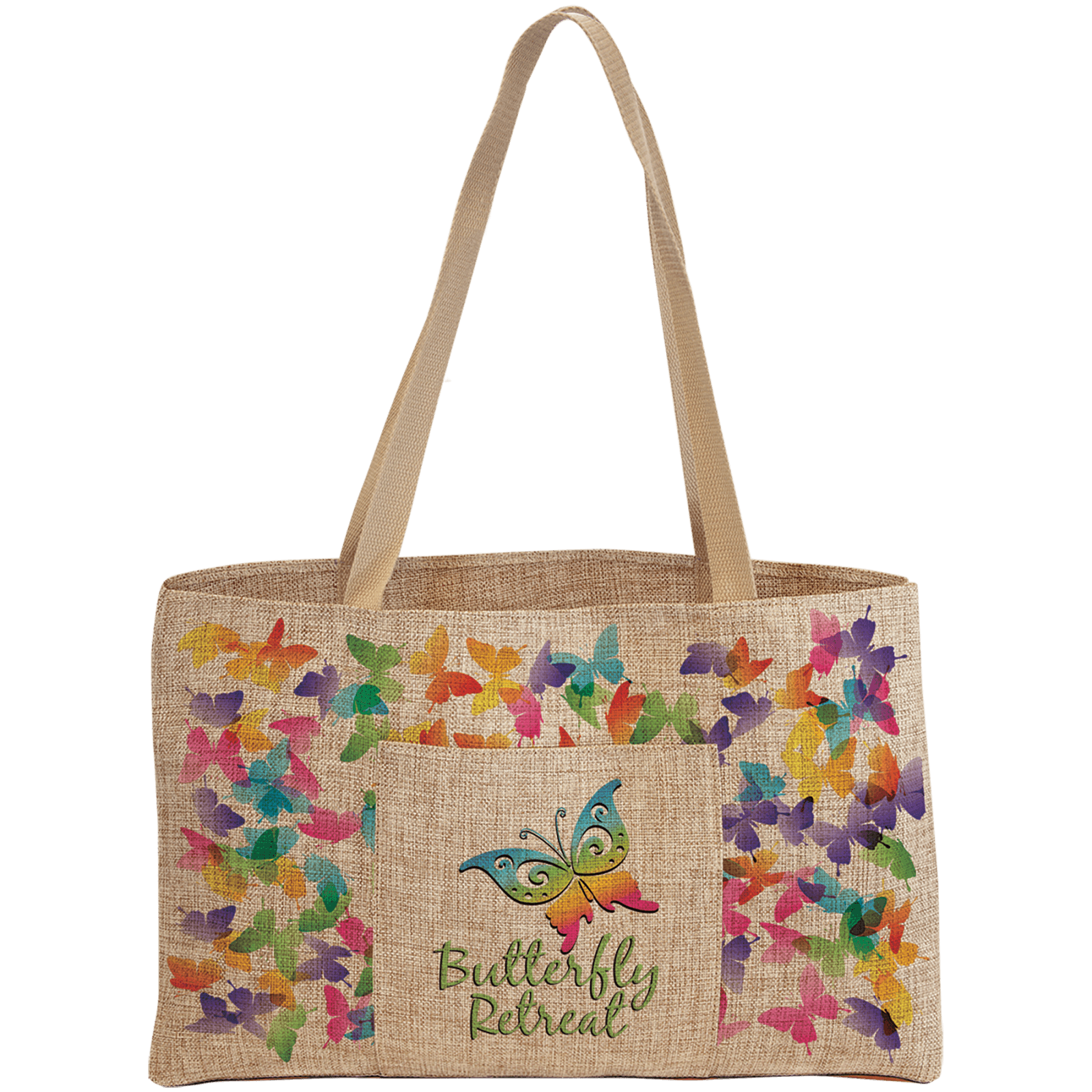 Burlap Shopping Bag with 5" Gusset and Outside Pocket