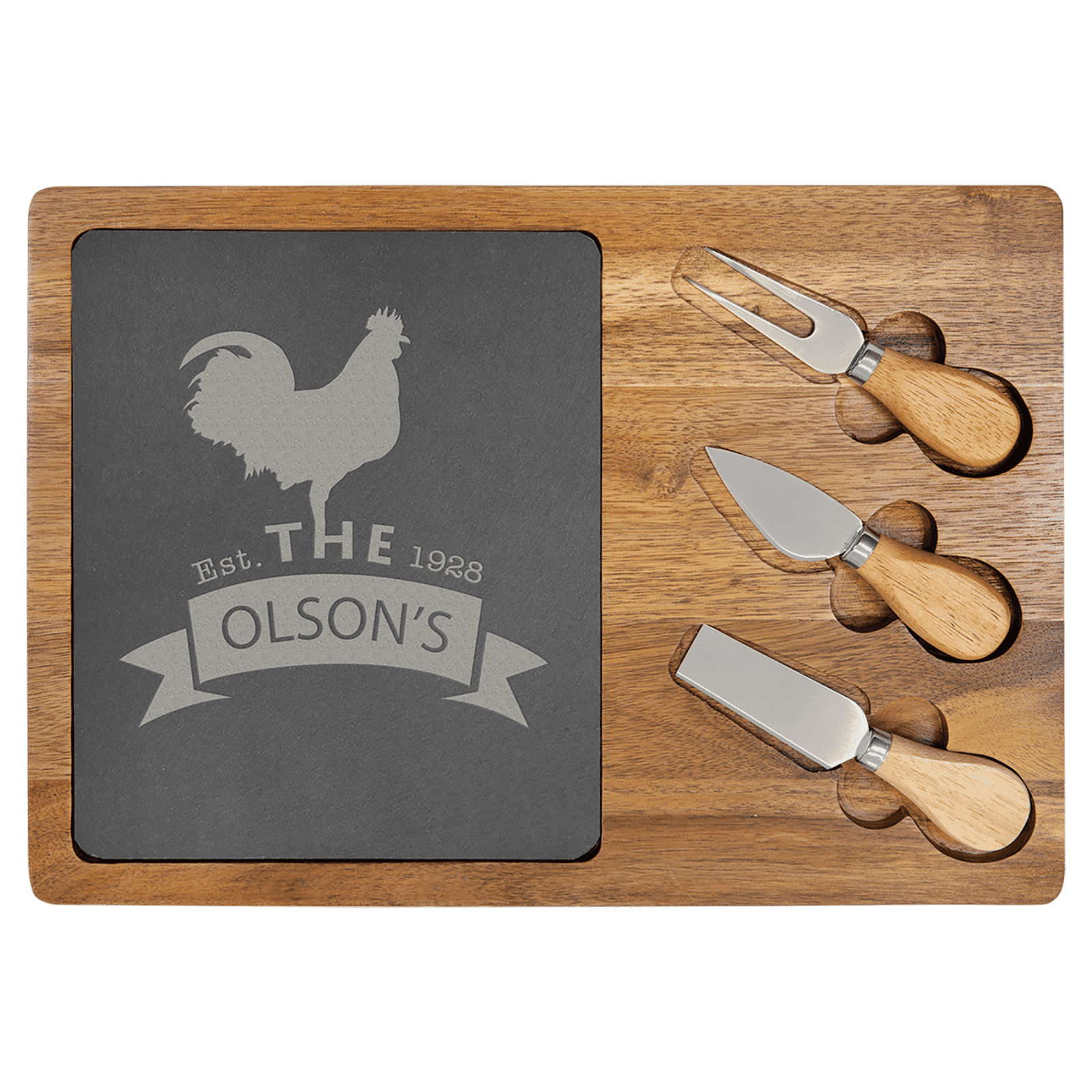 Acacia Wood with Slate Serving Board Includes Cheese Tools