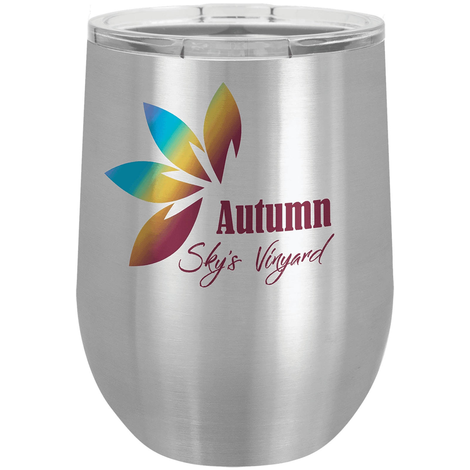 Stainless Steel Full Color Polar Camel 12 zo. Stemless Wine Tumbler w/Clear Lid