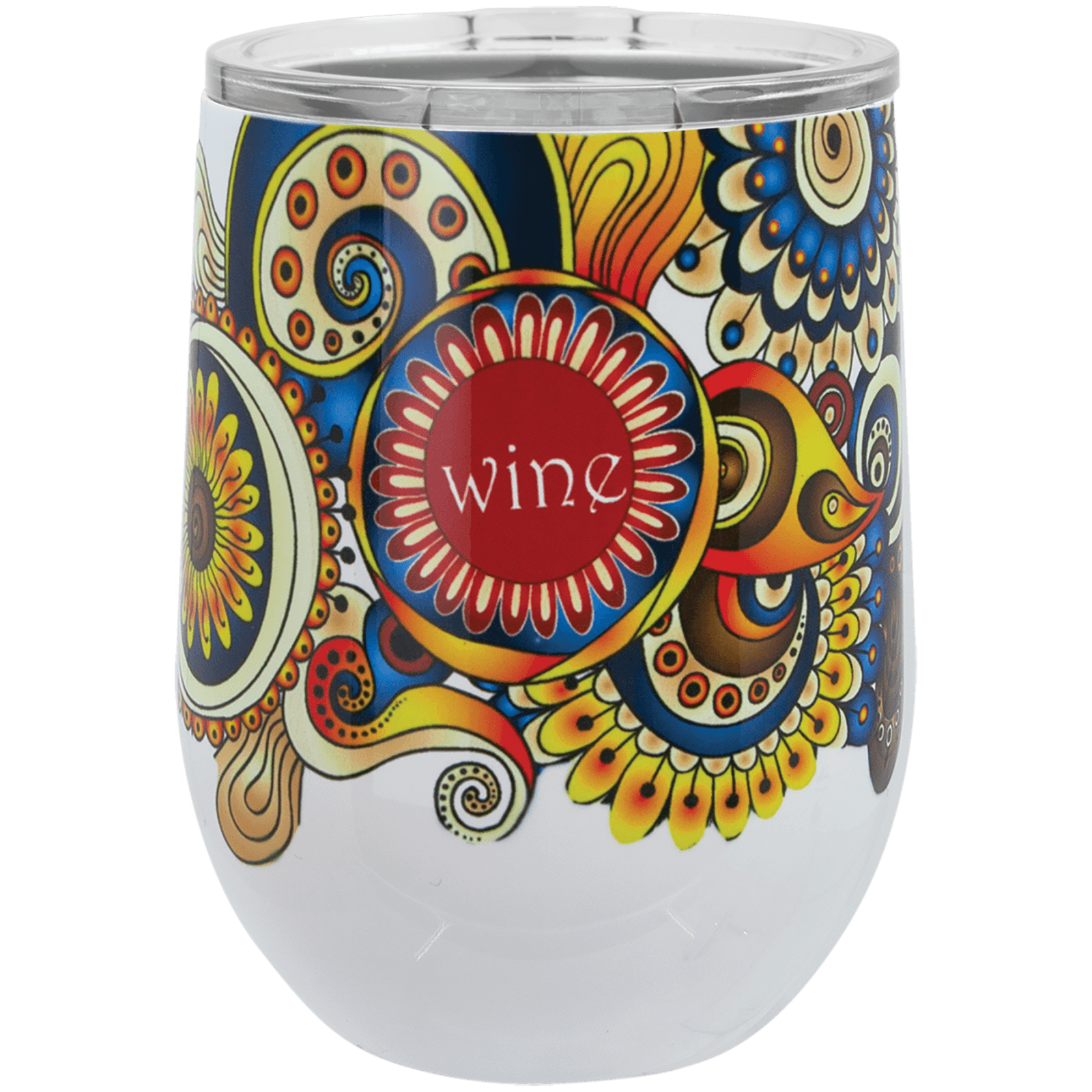White Full Color Polar Camel 12 oz. Stemless Wine Tumbler w/Clear Lid