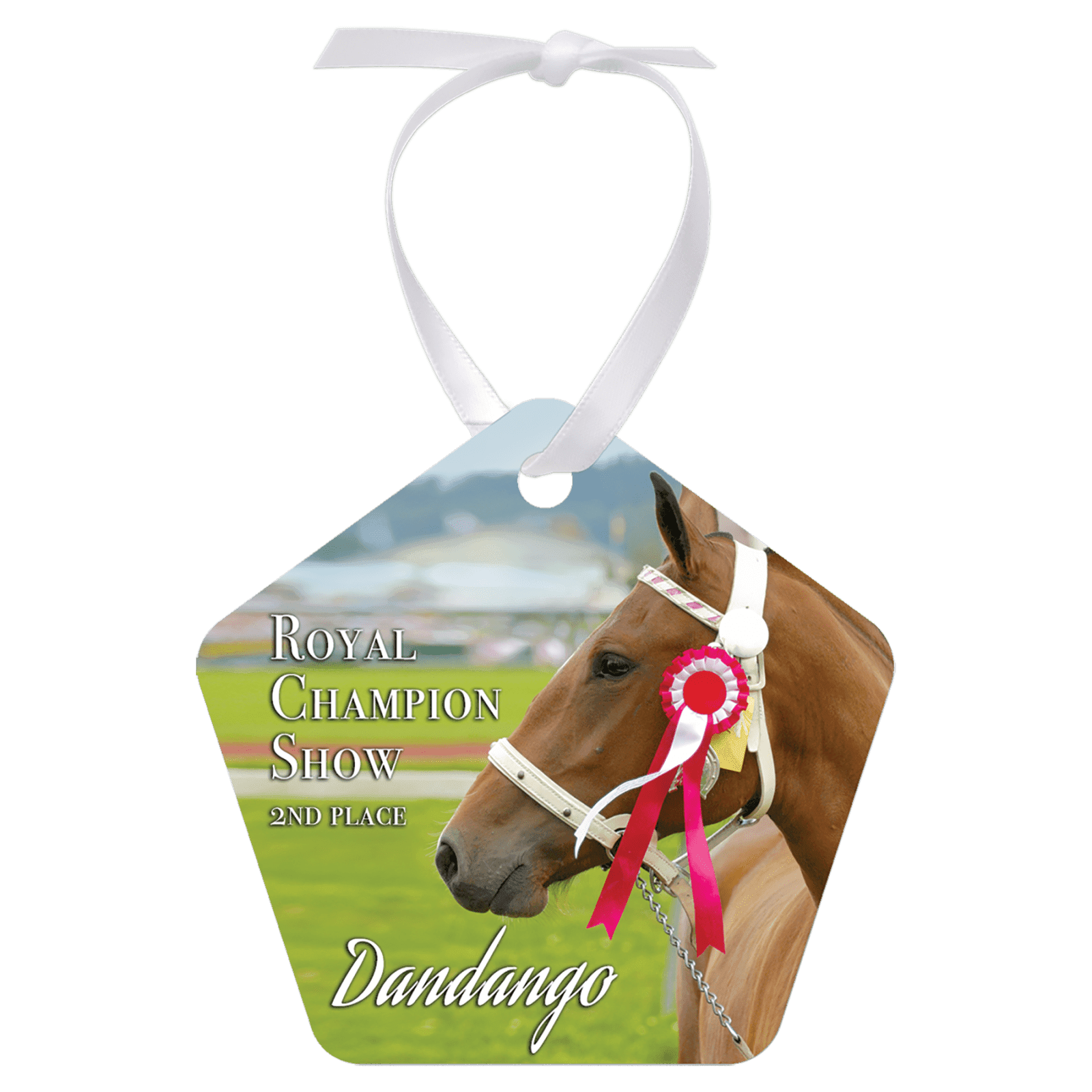Gloss White Unisub Aluminum Dog Bone Ornament, 1-Side w/White Ribbon