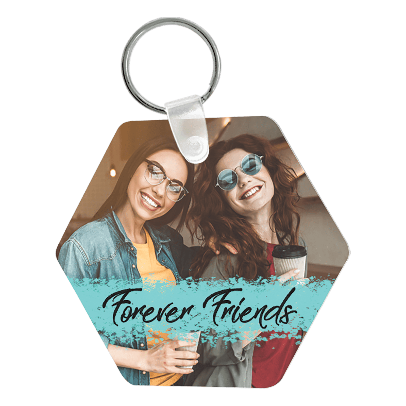 2.5" x 2.25" White Aluminum 2-Sided Hex Keychain
