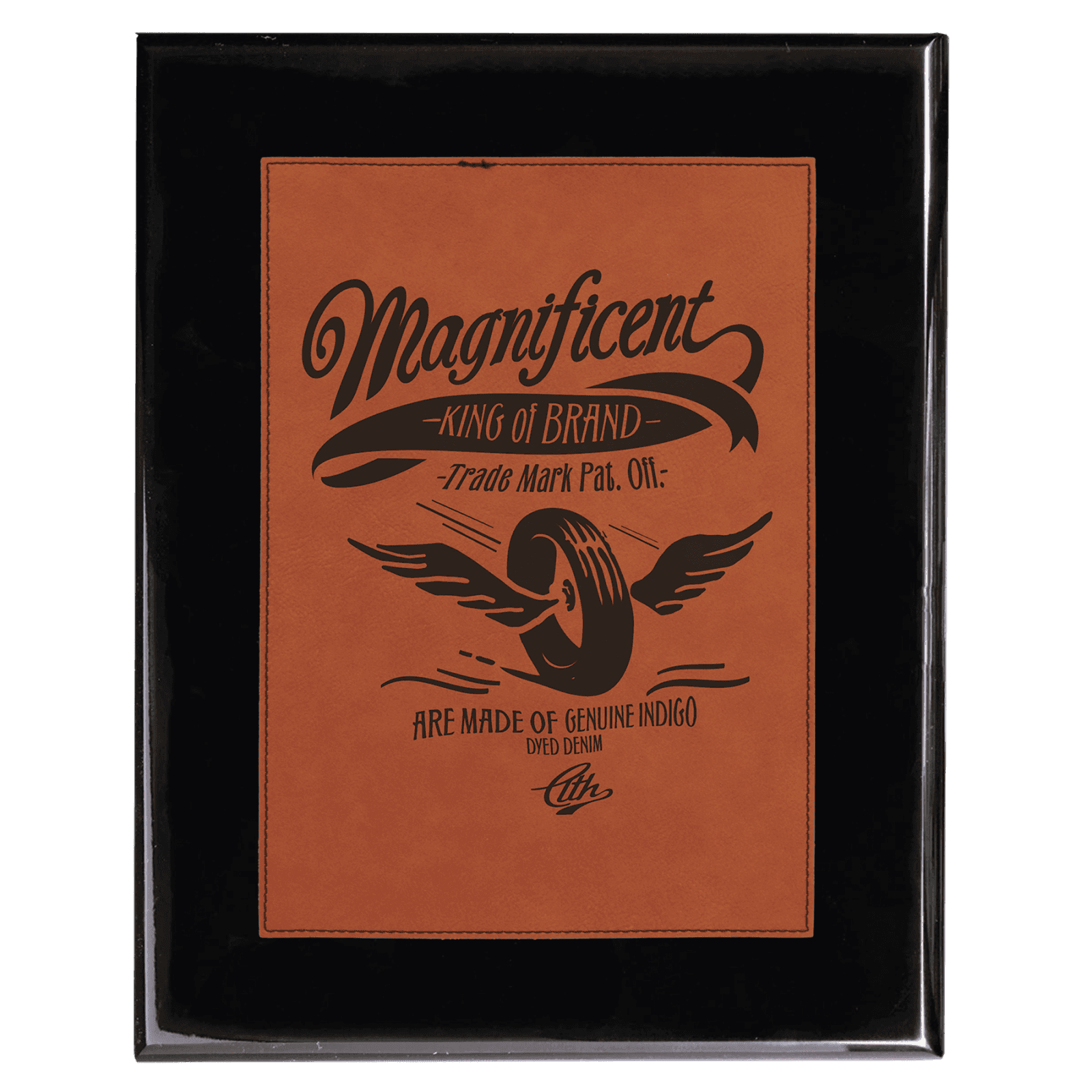 Black 6" x 8" Piano Finish Plaque with Rawhide Leatherette Plate