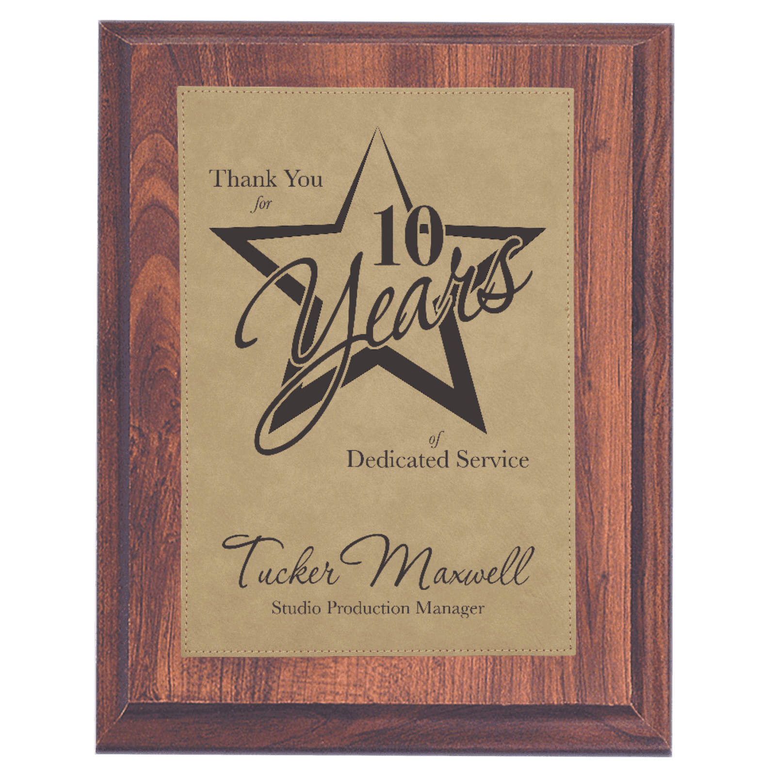 8" x 10" Elegant Cherry Finish Plaque with Light Brown Leatherette Plate