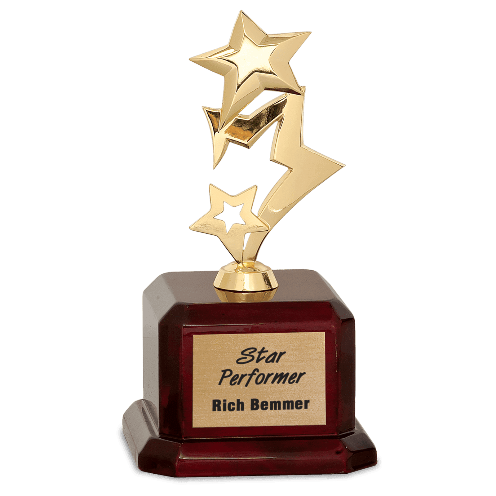 Gold Metal Rising 3-Star on Rosewood Piano Finish Base
